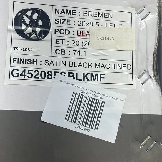 GWG BREMEN 20x10 LEFT BLANK SATINT BLACK MACHINED CB74.1 ET35