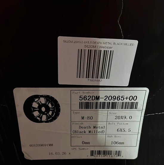 562DM 20X9.0 6X5.5 DEATH METAL BLACK MILLED CB106.1 ET18