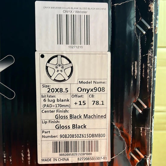 ONYX 908 20X8.5 6 LUG BLANK GLOSS BLACK MACHINE CB78.1 ET18