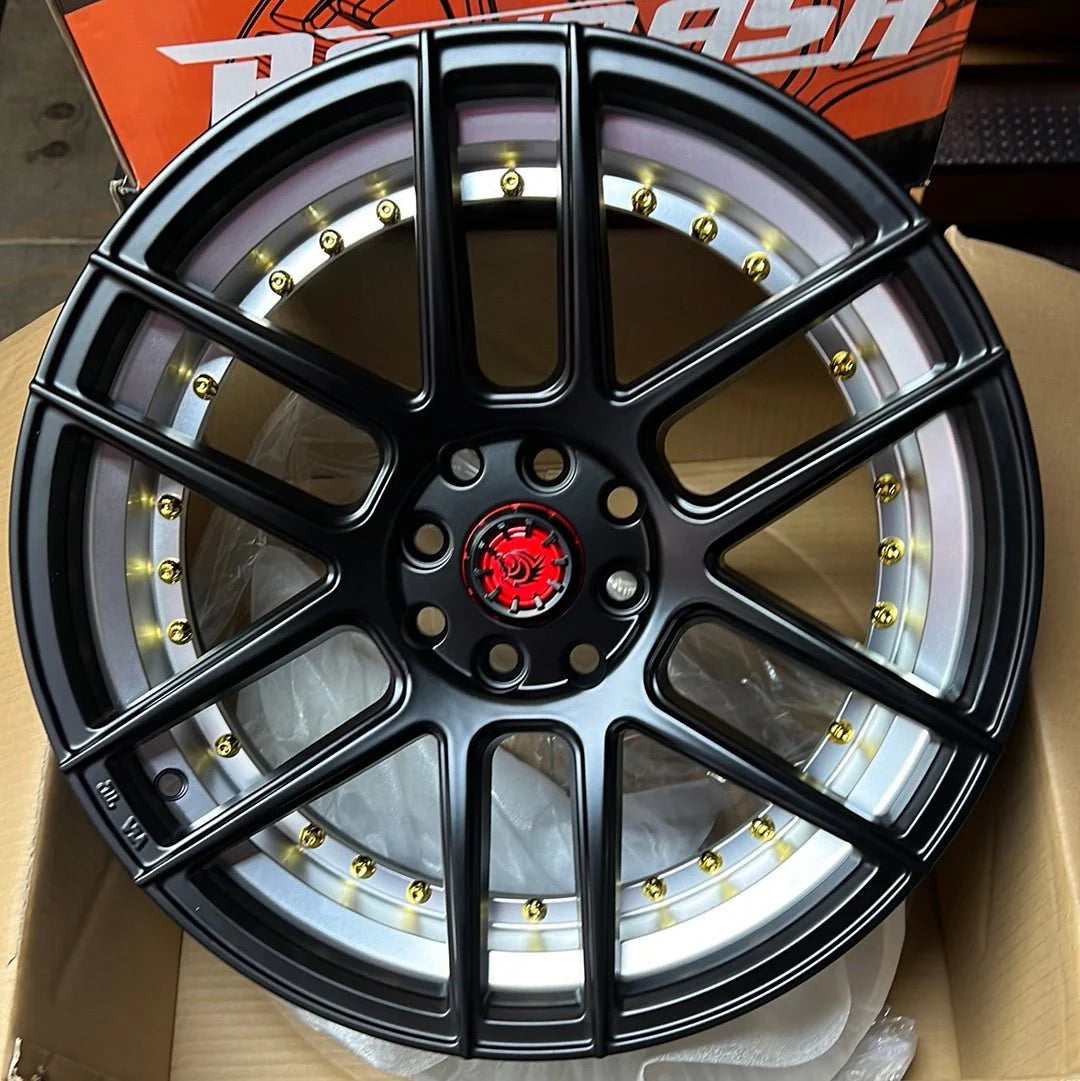 RAPIDASH -PW-RD4 18X8 5X4.5 MATT BLACK+UC+ GOLD RIVETS