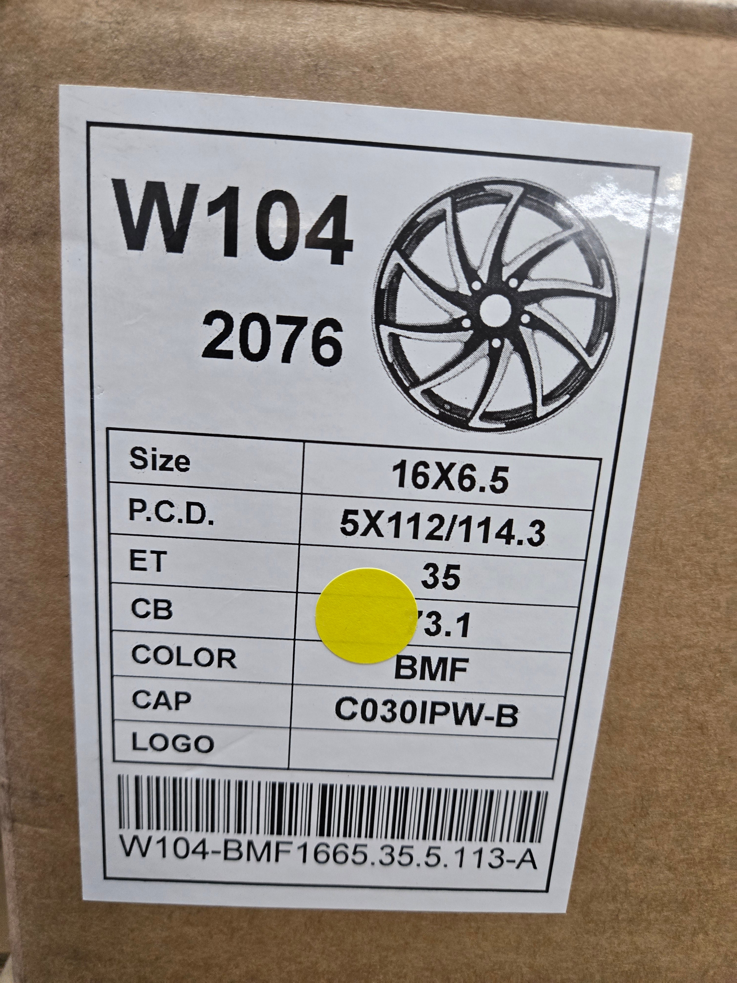 W104 16X6.5 5X112 5X114.3 BLACK MACHINED FACE CB73.1 ET35
