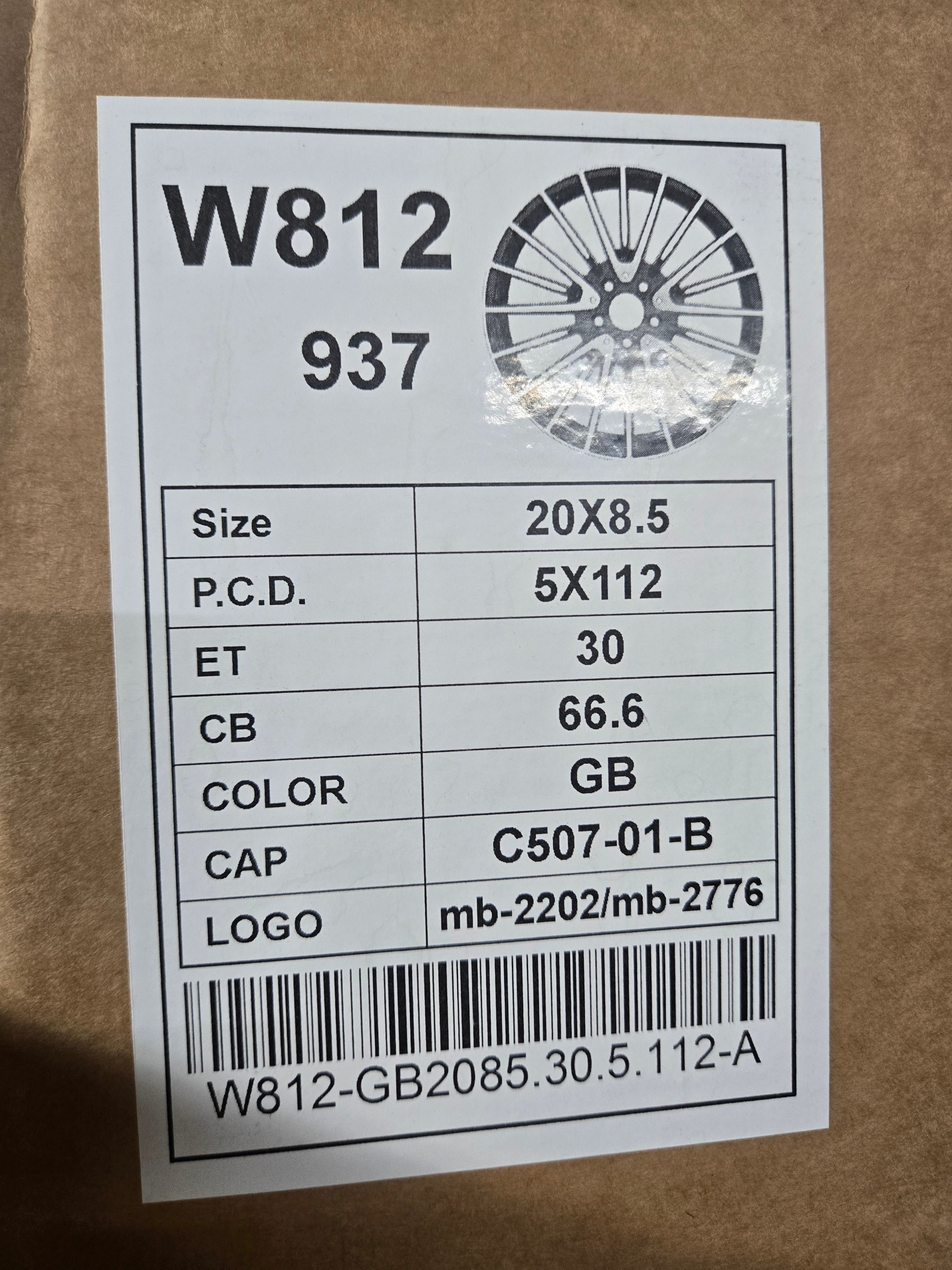 W812 20X8.5 5X112 GLOSS BLACK CB66.6 ET30