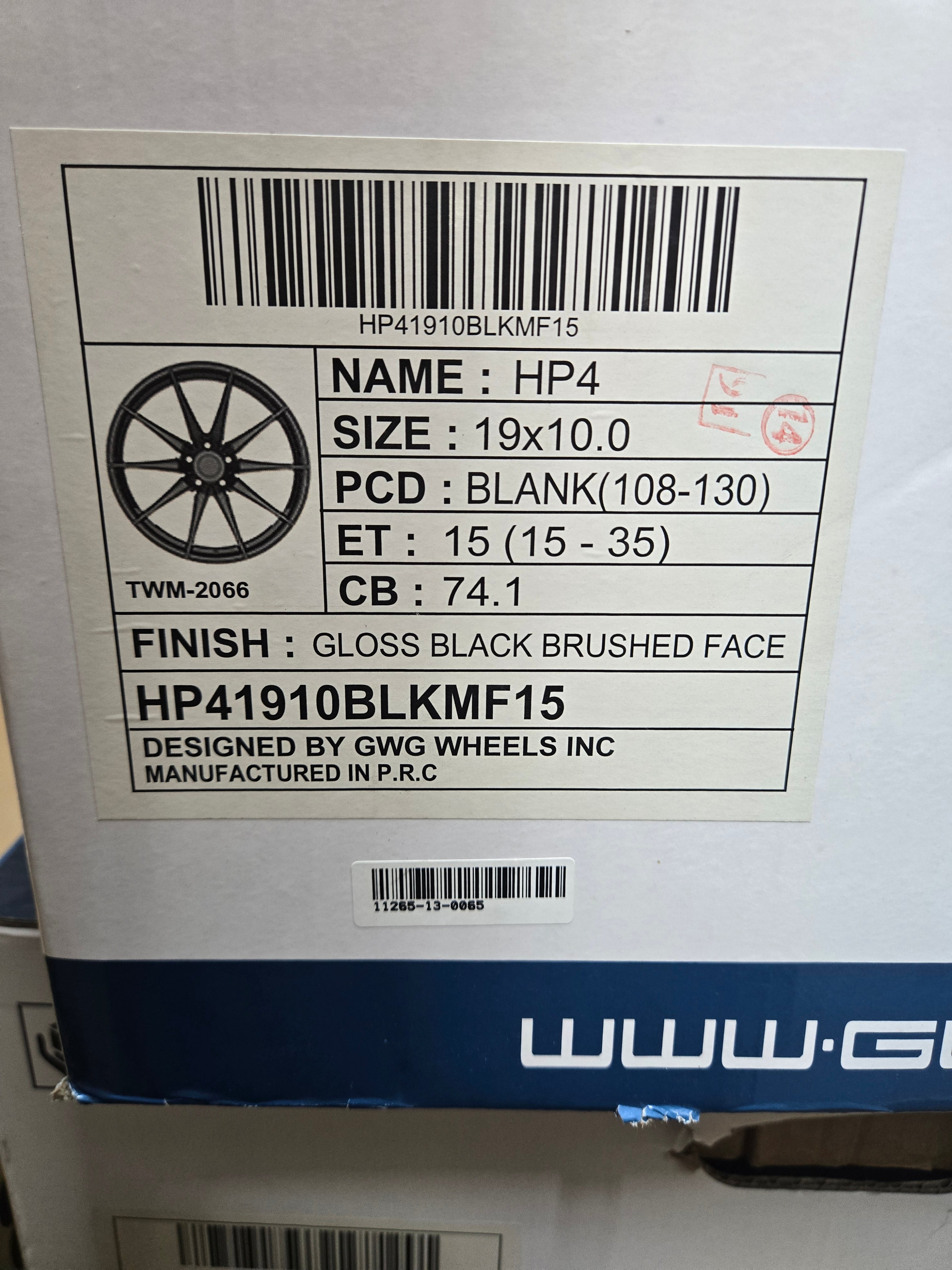 GWG HP4 19X10.0 BLANK GLOSS BLACK BRUSHED FACE
