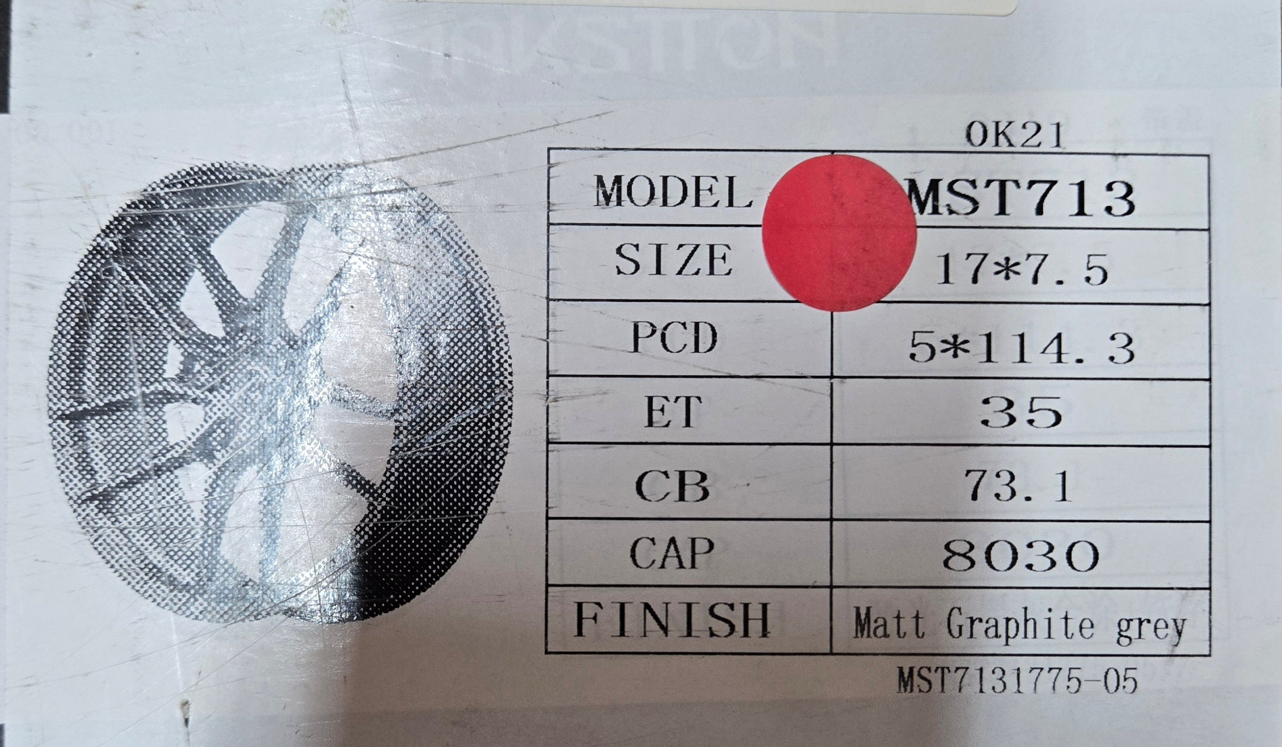 MST713 17X7.5 5X114.3 MATT GRAPHITE GREY CB73.1 ET35
