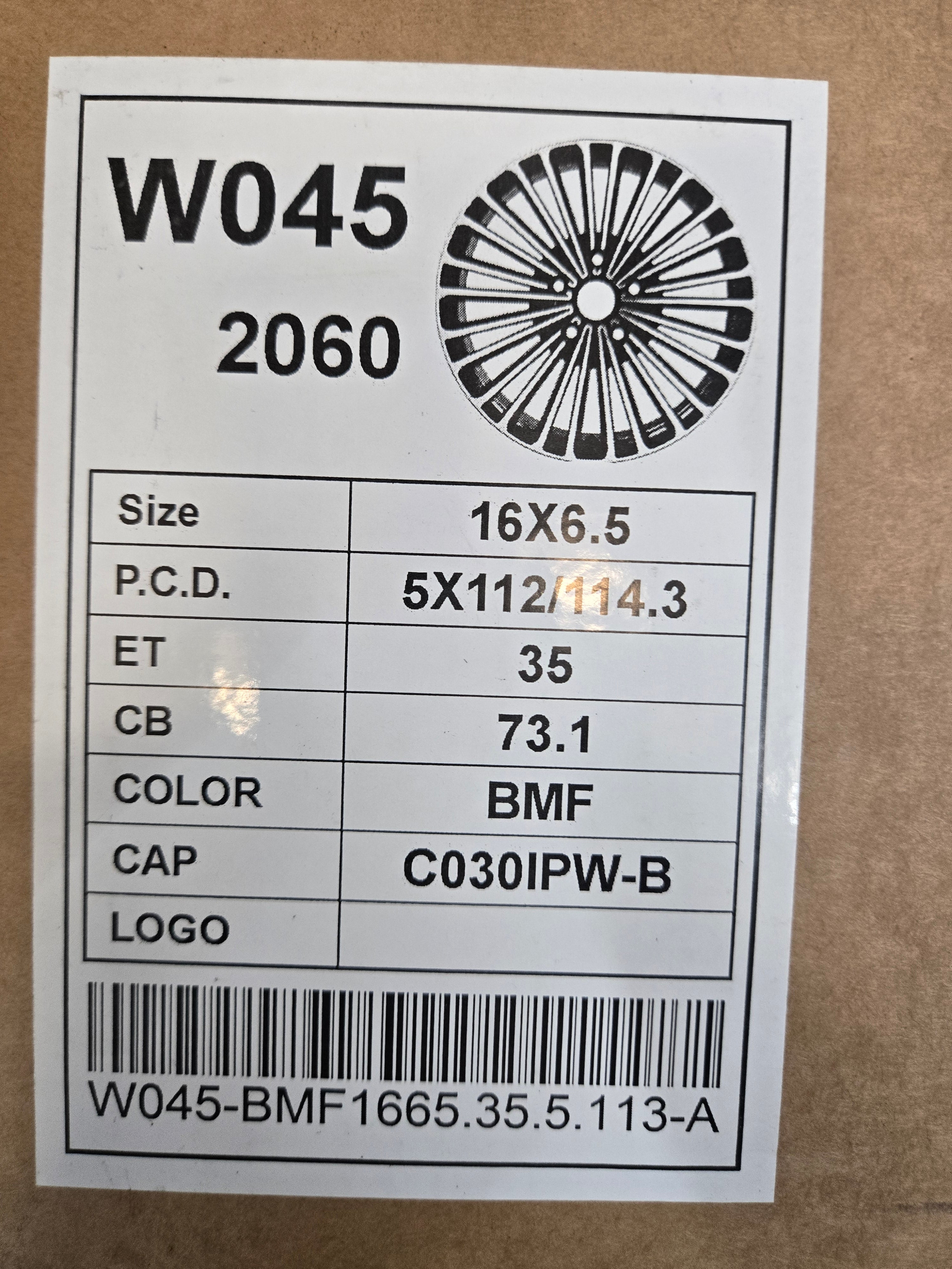 W045 16X6.5 5X112 5X114.3 BLACK MACHINED FACE BC66.1 ET35