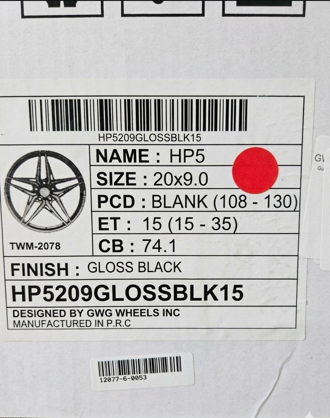 GWG HP5 20X9.0 5X120 GLOSS BLACK CB74.1 ET30