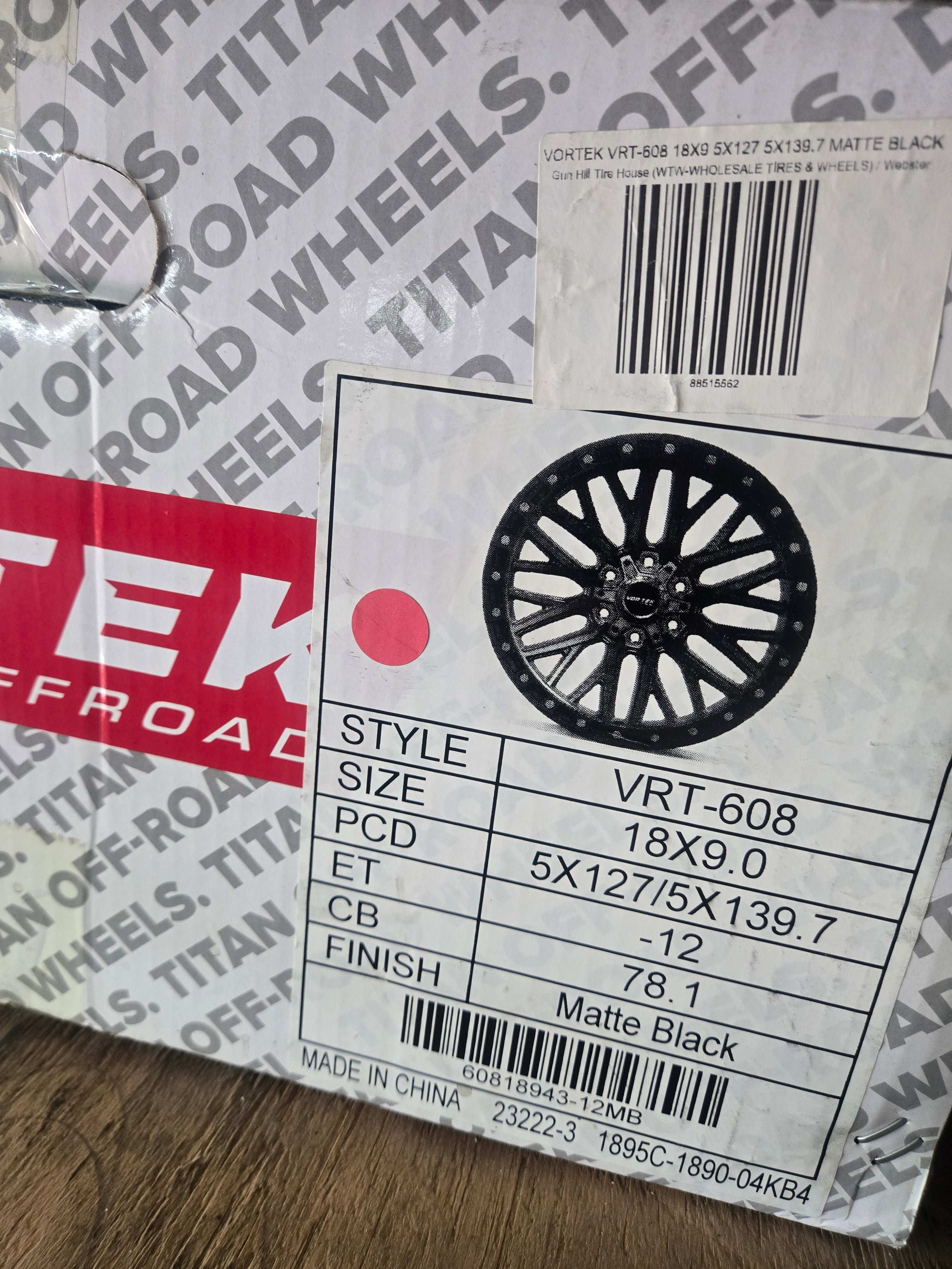 VORTEK VRT-608 18X9 5X127 5X139.7 MATTE BLACK CB71.1-12