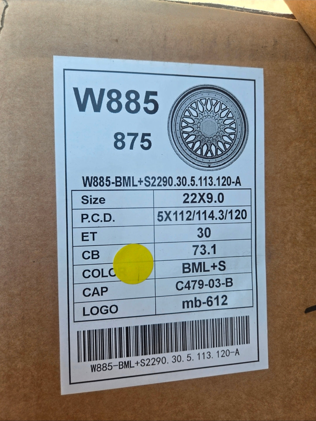 W885 22X9.0 5X112 5X114.3 5X120 BLACK MACHINED FACE CB73.1 ET30
