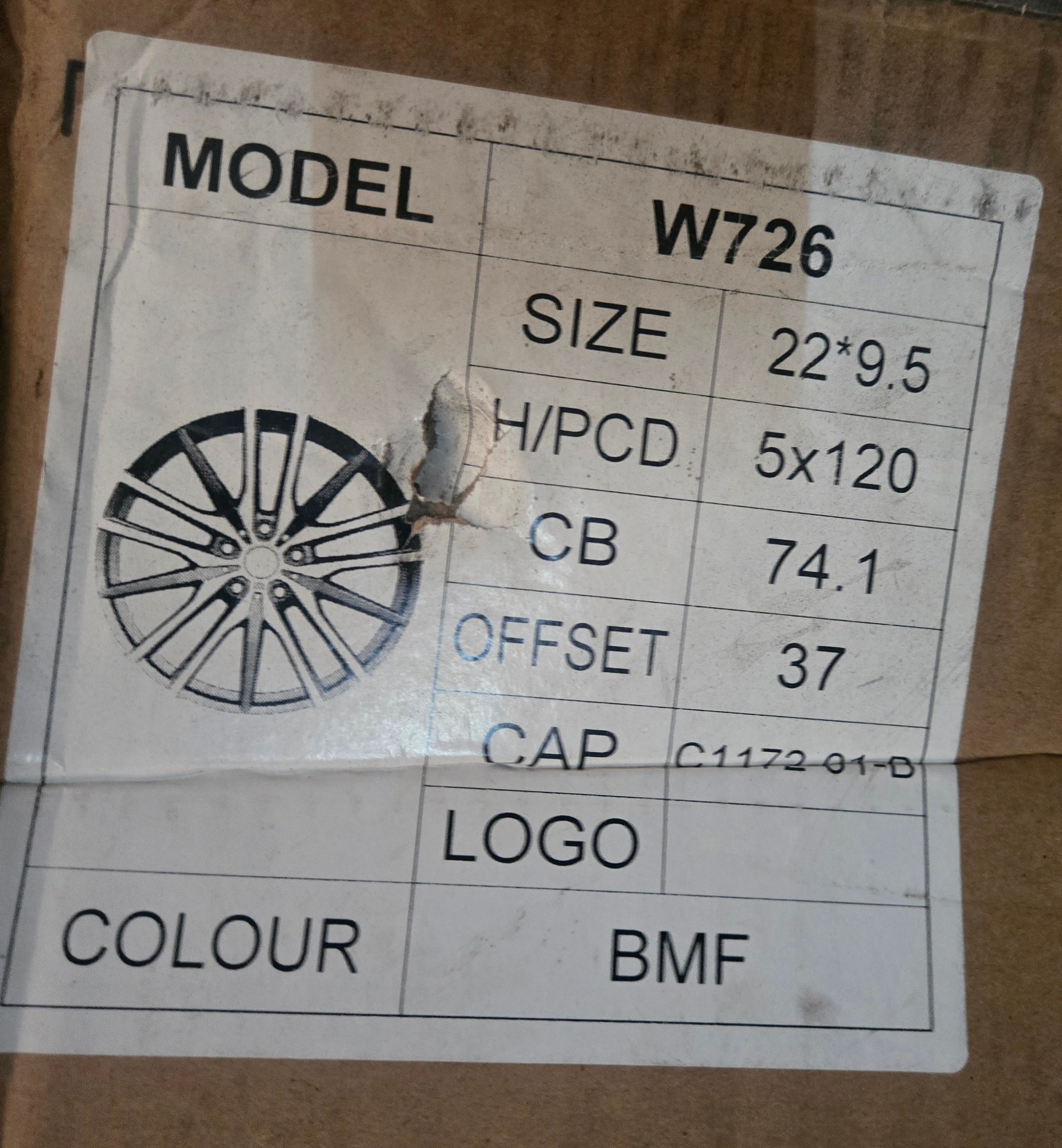 W726 22X9.5 5X120 BLACK MACHINED FACE CB74.1 ET37