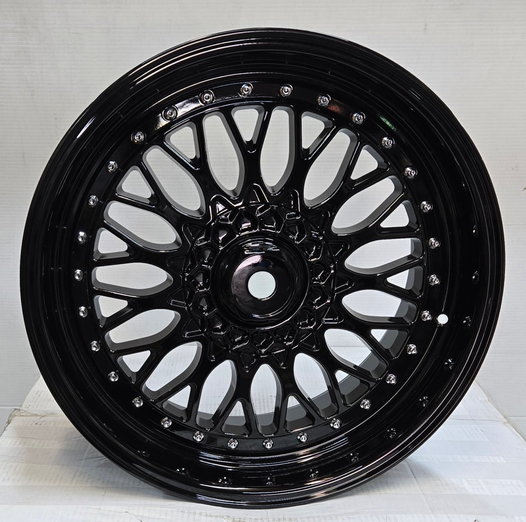 RBM1 19X9.5 5X112 5X114.3 5X120 FULL PIANO BLACK CHROME RIVETS CB74.1 ET38