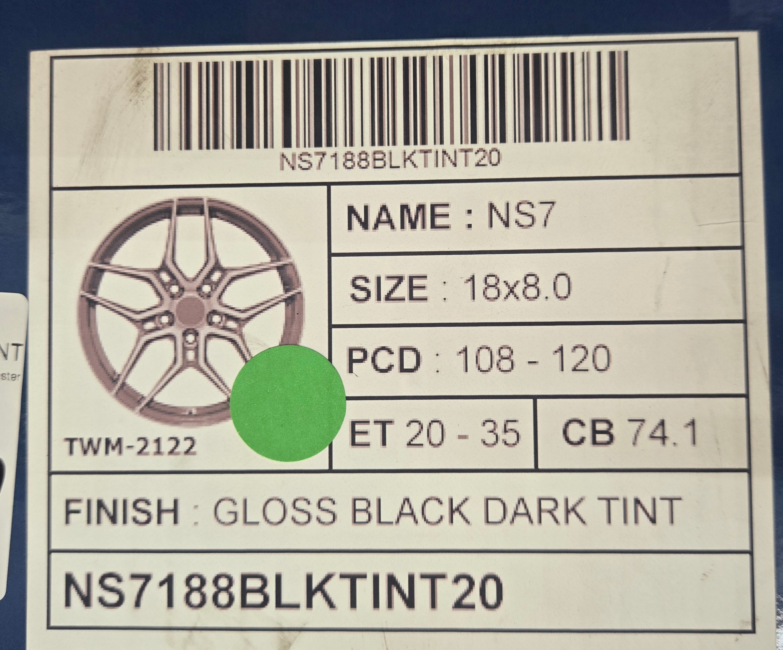 GWG NS7 18x8 5X120 DARK TINT CB74.1 ET35