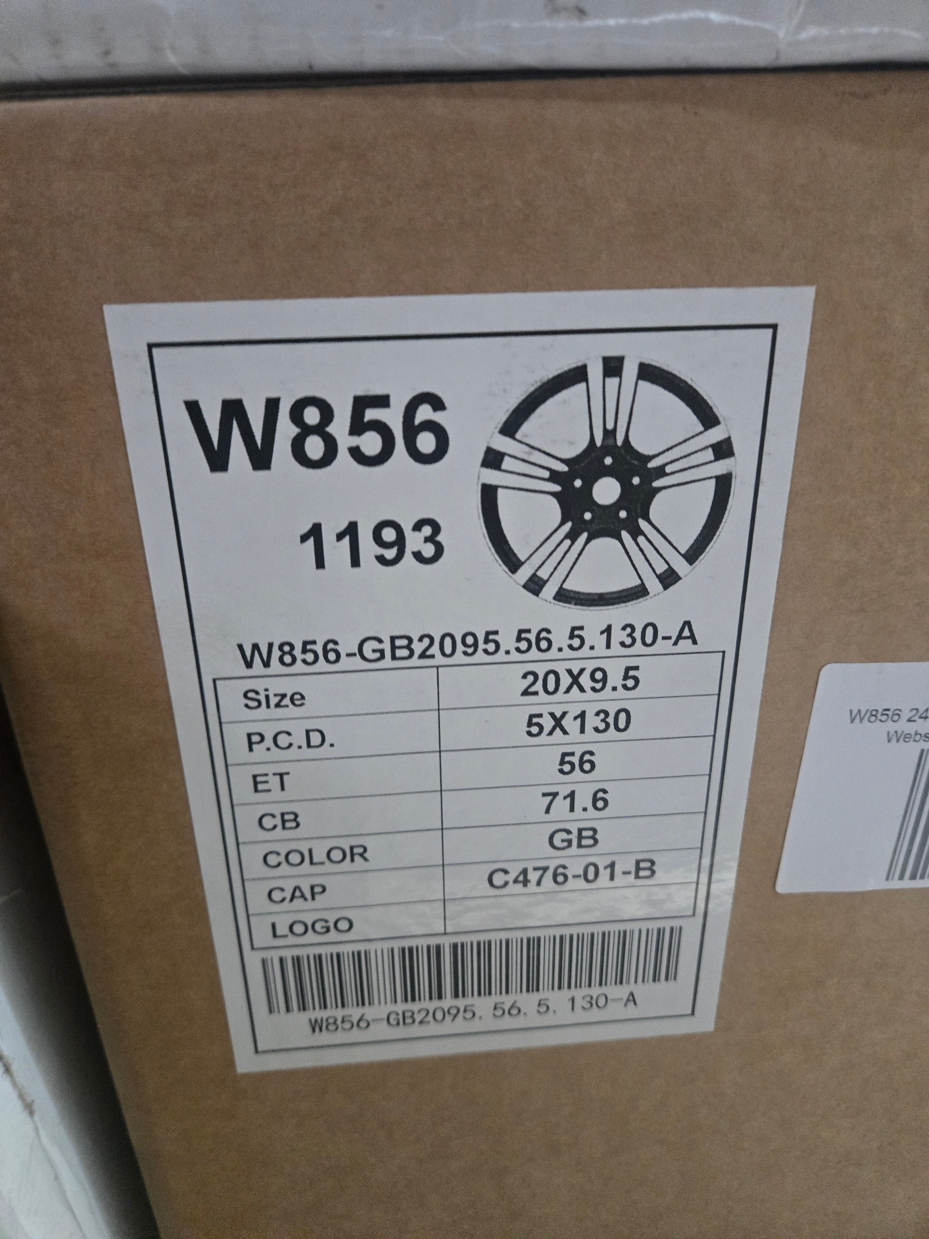 W856 20X9.5 5X130 GLOSS BLACK CB71.6 ET56