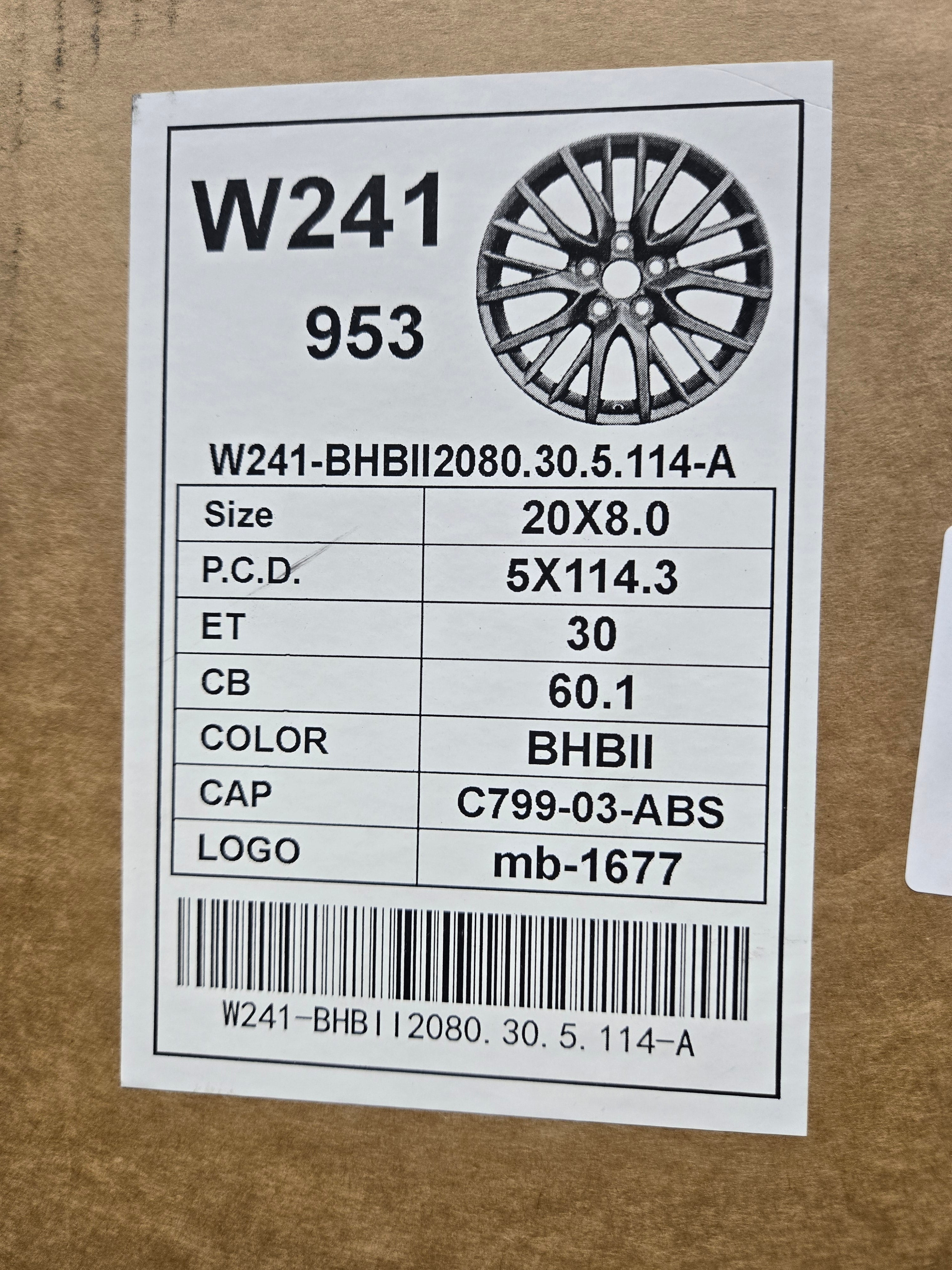 W241 20X8.0 5X114.3 HYPER BLACK CB60.1 ET30