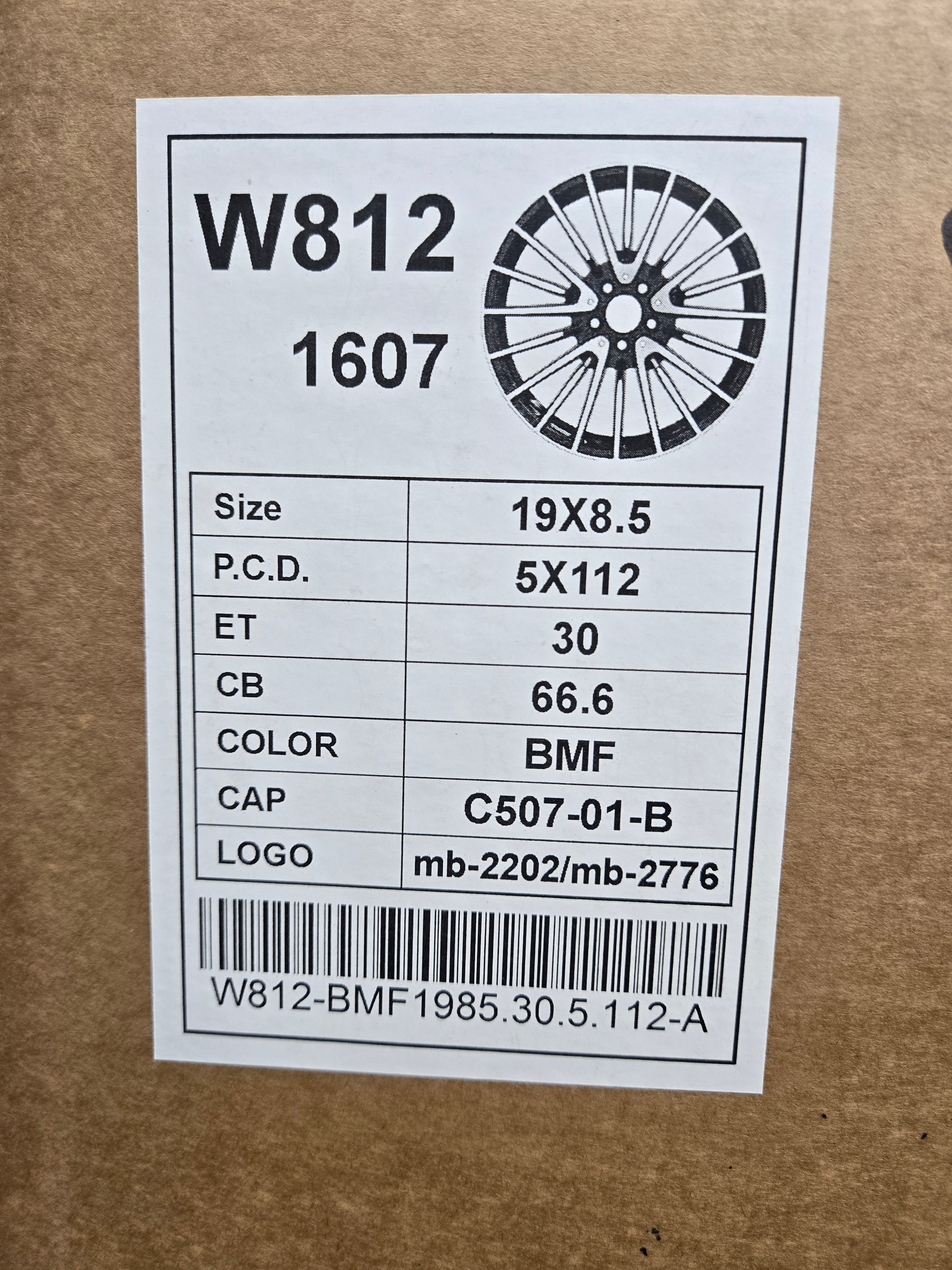 W812 19X8.5 5X112 PIANO BLACK MACHINED FACE CB66.6 ET30