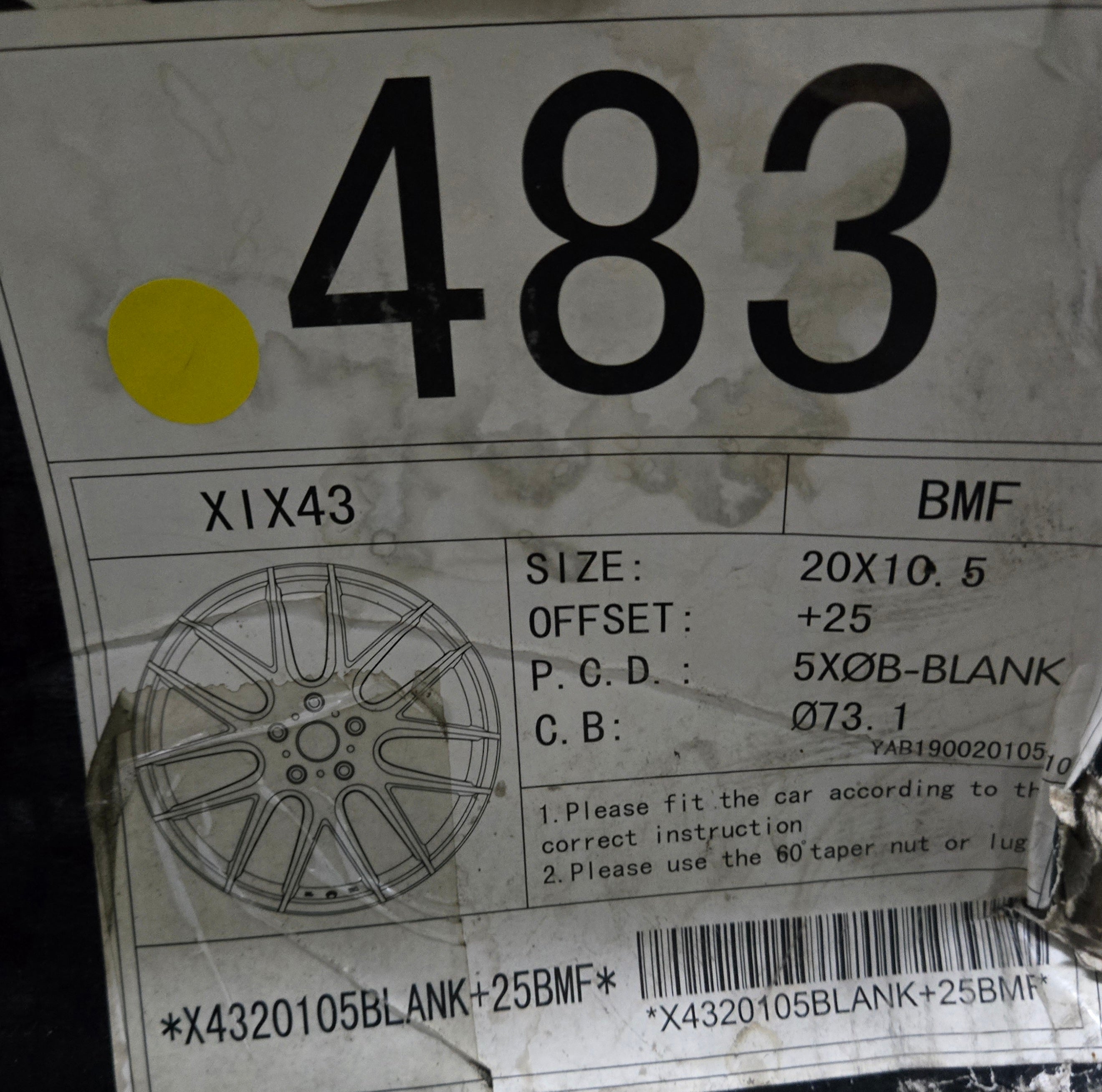 XIX X43 20X10.5 BLANK BLACK MACHINED FACE CB73.1 ET+25