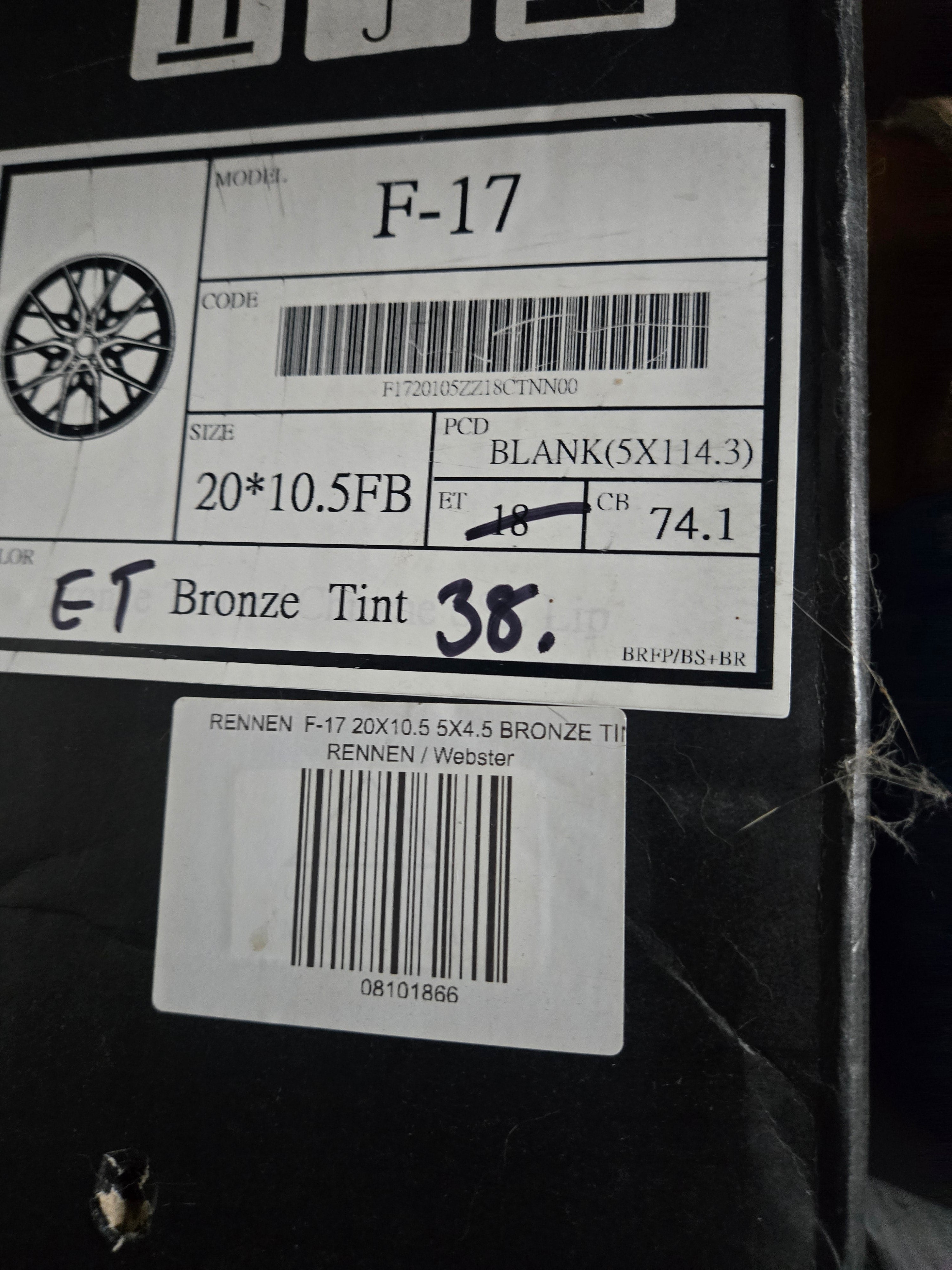RENNEN F-17 20X10.5 BLANK BRONZE TINT CB74.1 ET