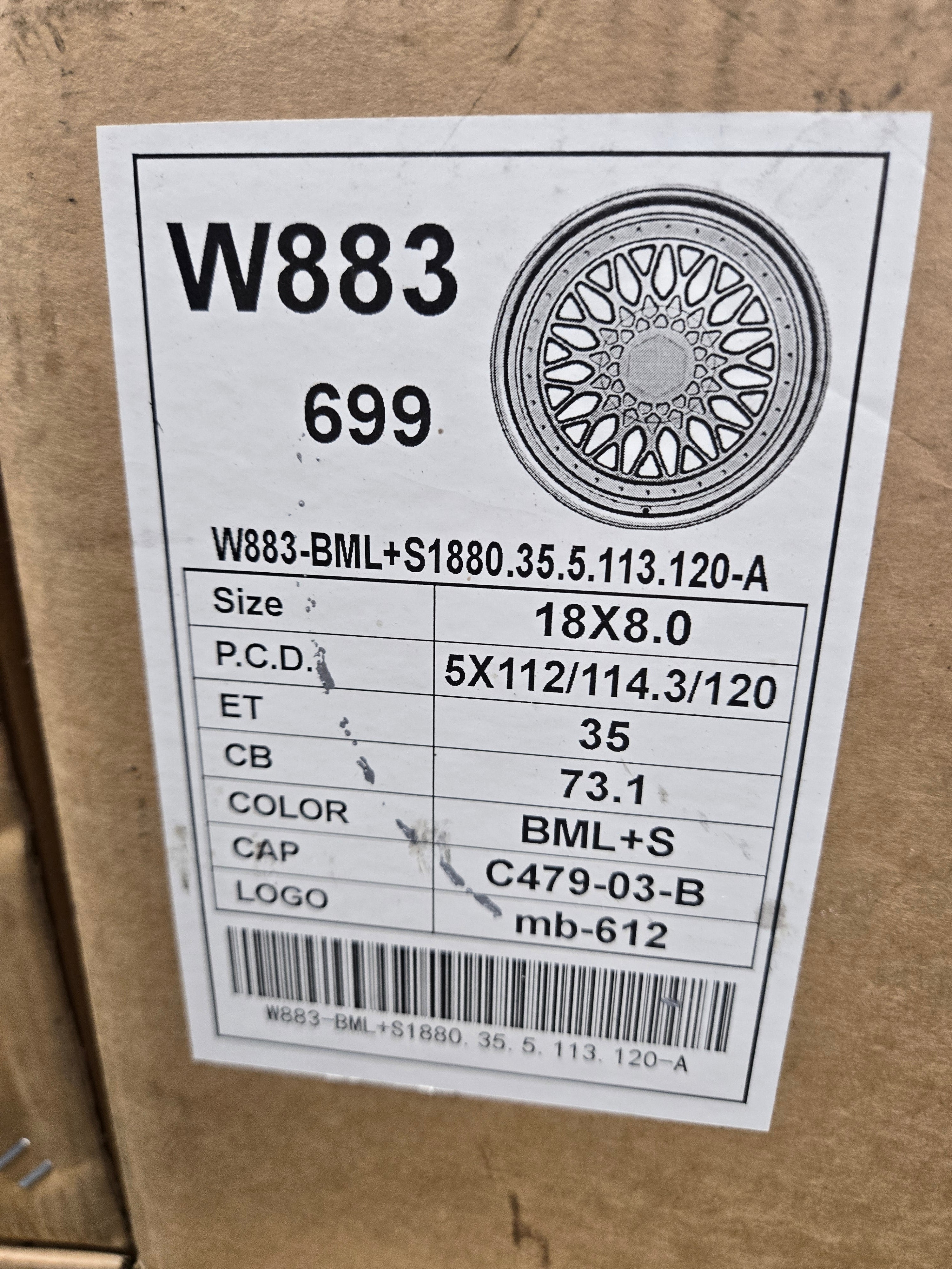 W883 18X8.0 5X112 5X114.3 5X120 BLACK MACHINED FACE CB73.1 ET35