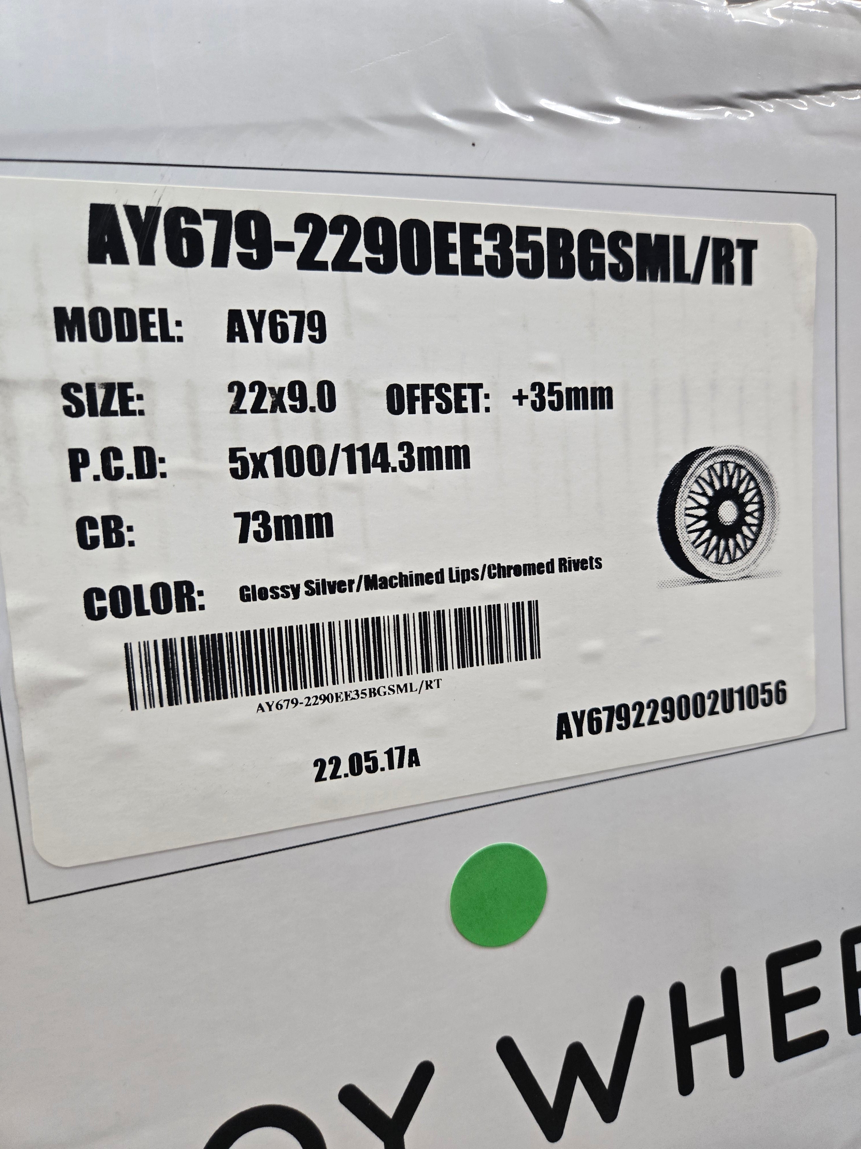 ALFINA AY679 22X9.0 5X100 5X114.3 SILVER CB73.1 ET35