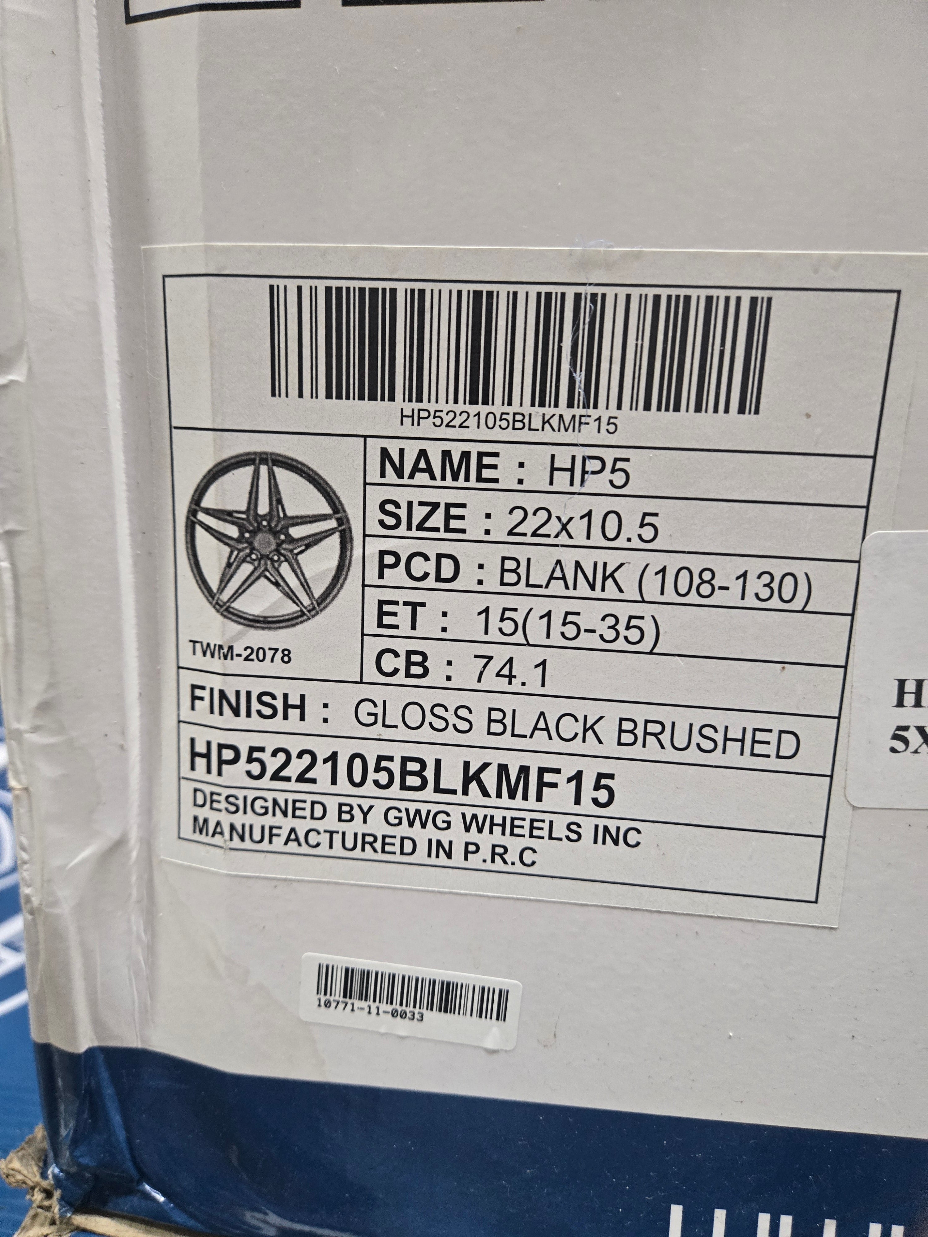 GWG HP5 GLOSS BLACK BRUSHED CB74.1 ET38