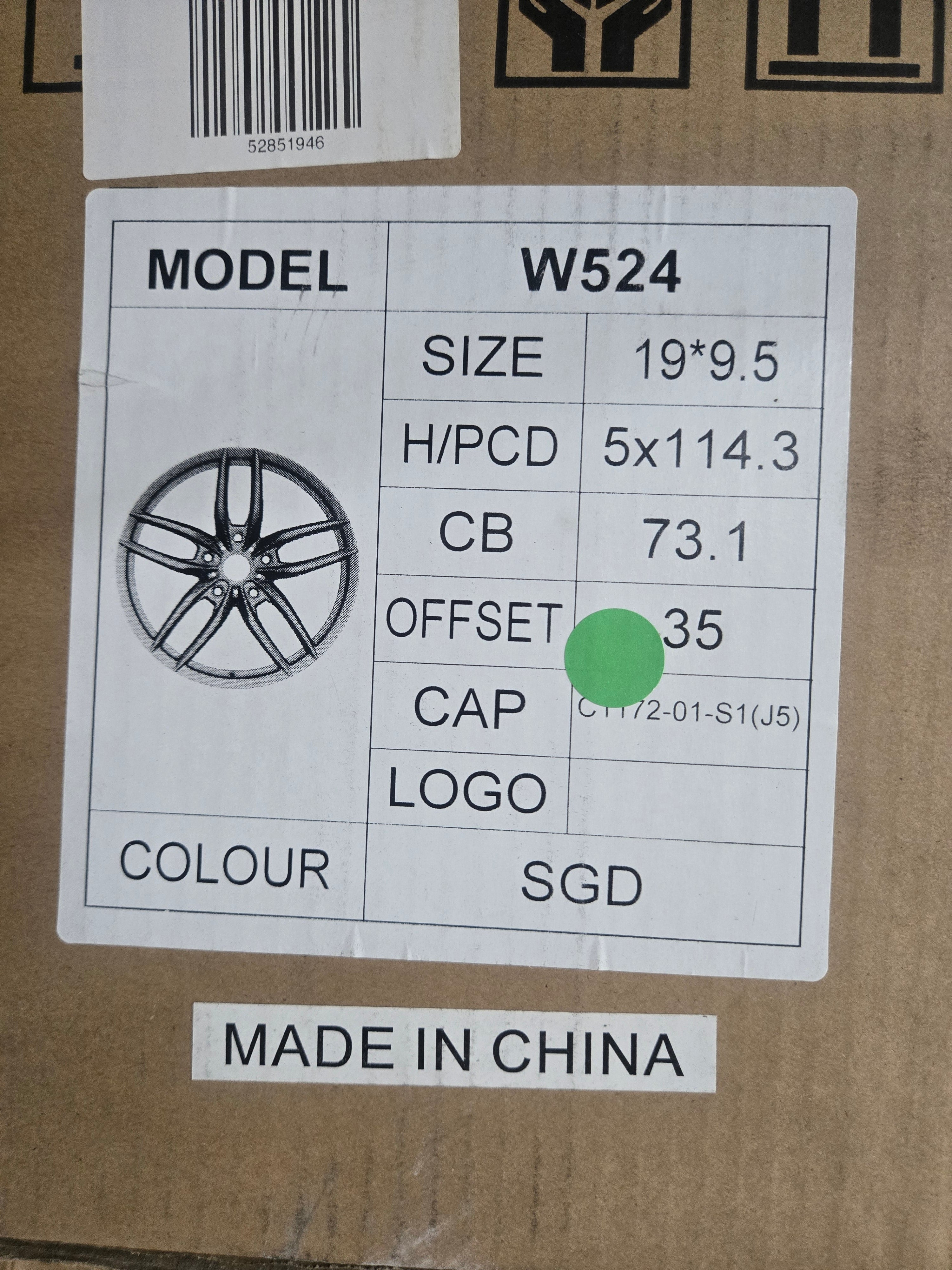 W524 19X9.5 5X4.5 GOLD CB73.1 ET35