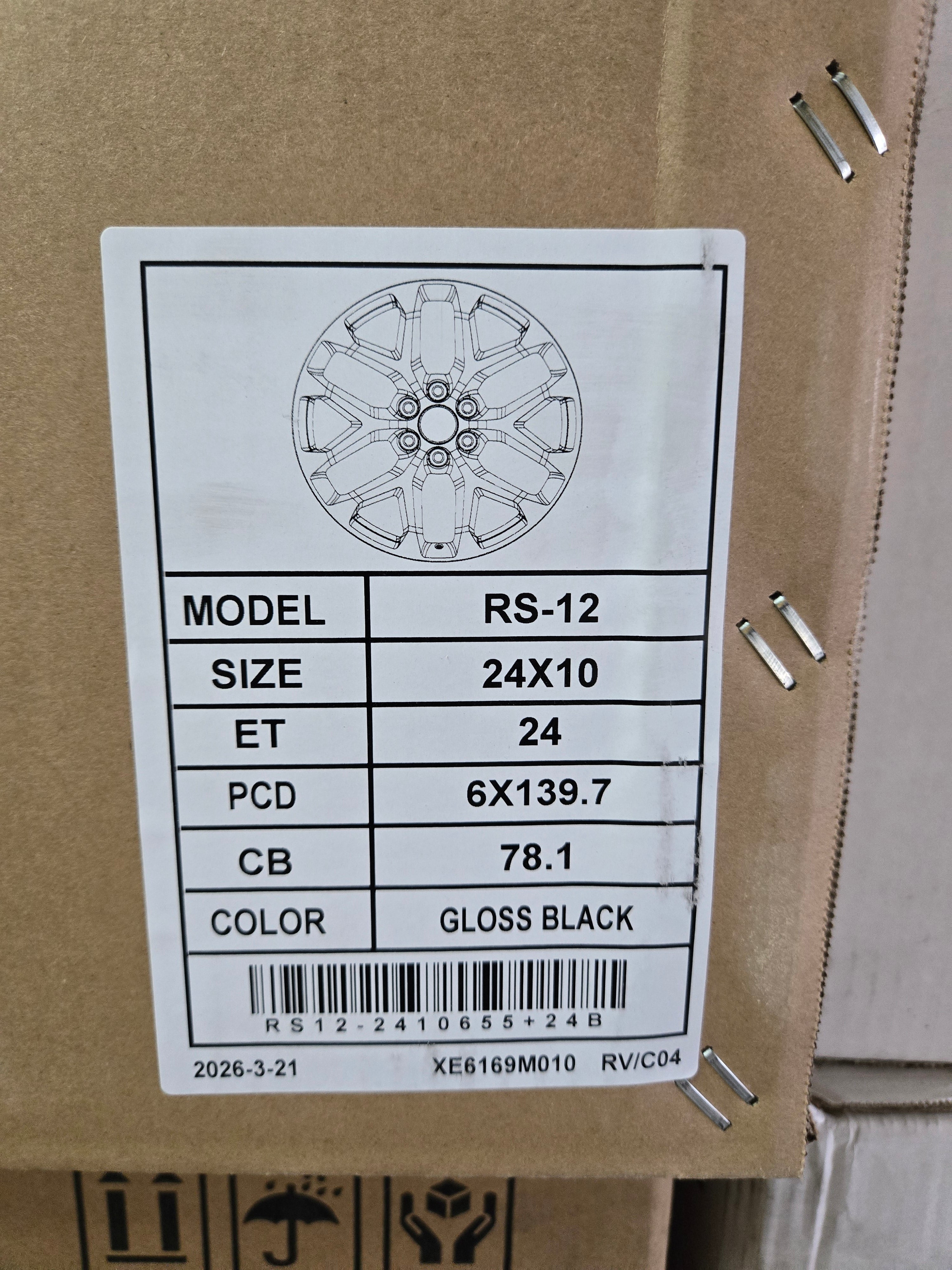 RS12 24X10.0 6X139.7 GLOSS BLACK CB78.1 ET24