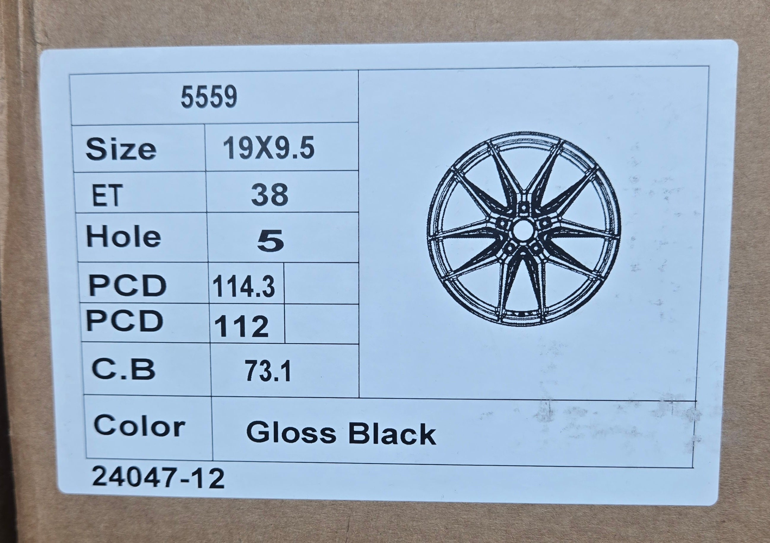 5559 19x9.5 5x112 5x114.3 GLOSS BLACK 73.1 ET38