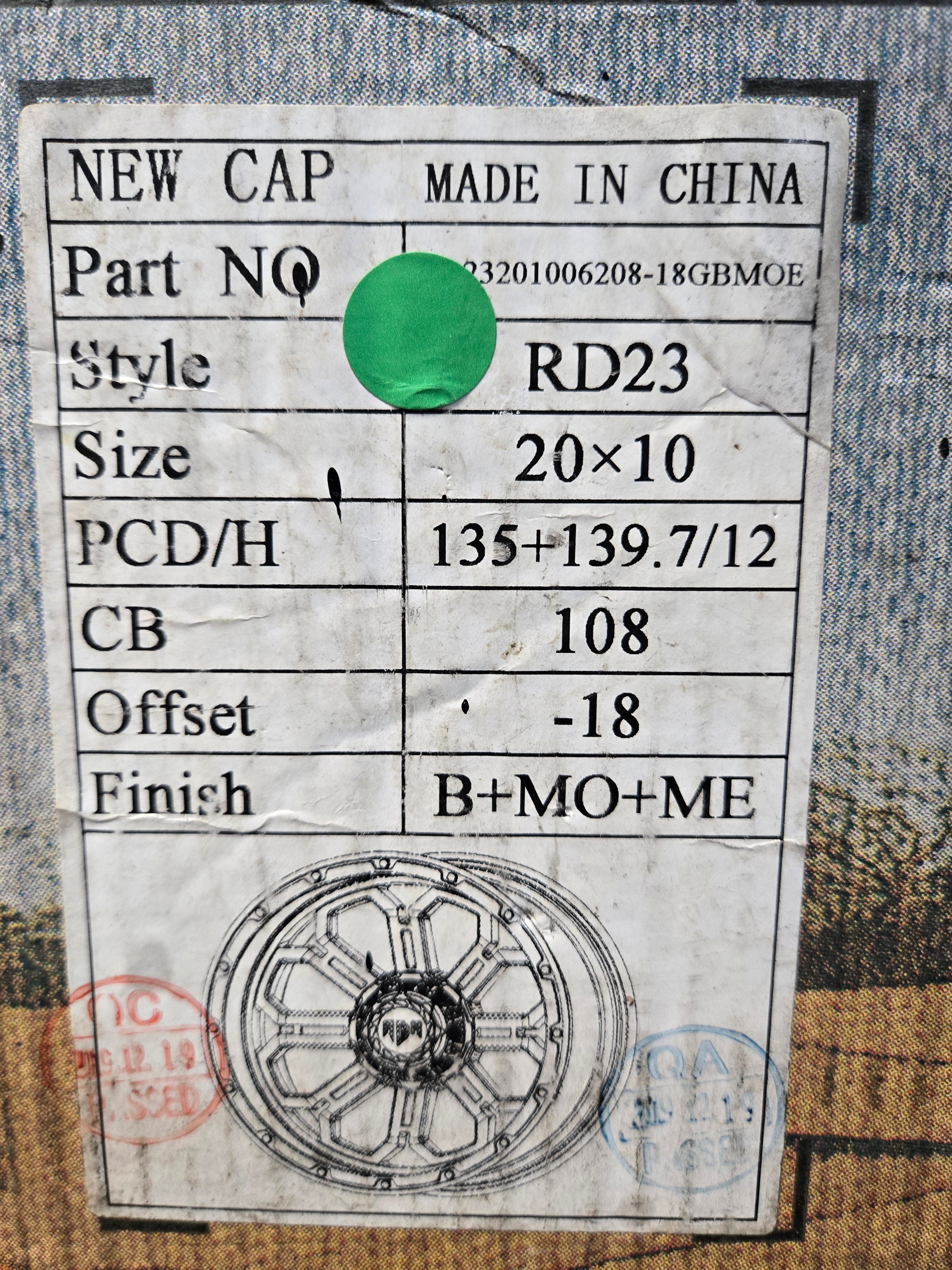 RD23 20X10.0 6X135 6X139.7 BLACK MO+ME CB108 ET18