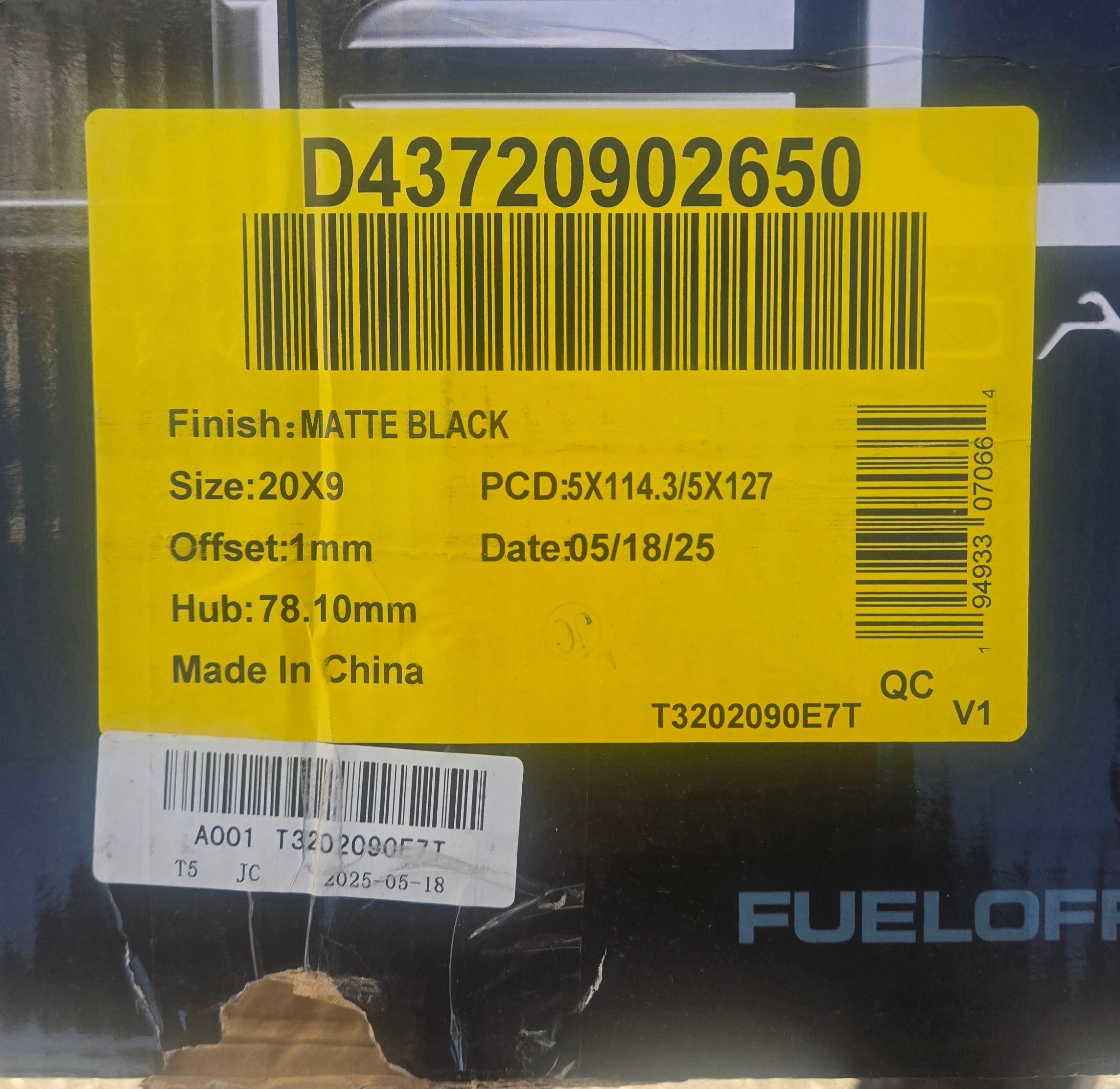 FUEL D437 20X9.0 5X127 5X114.3 MATTE BLACK CB78.1 ET101 MM
