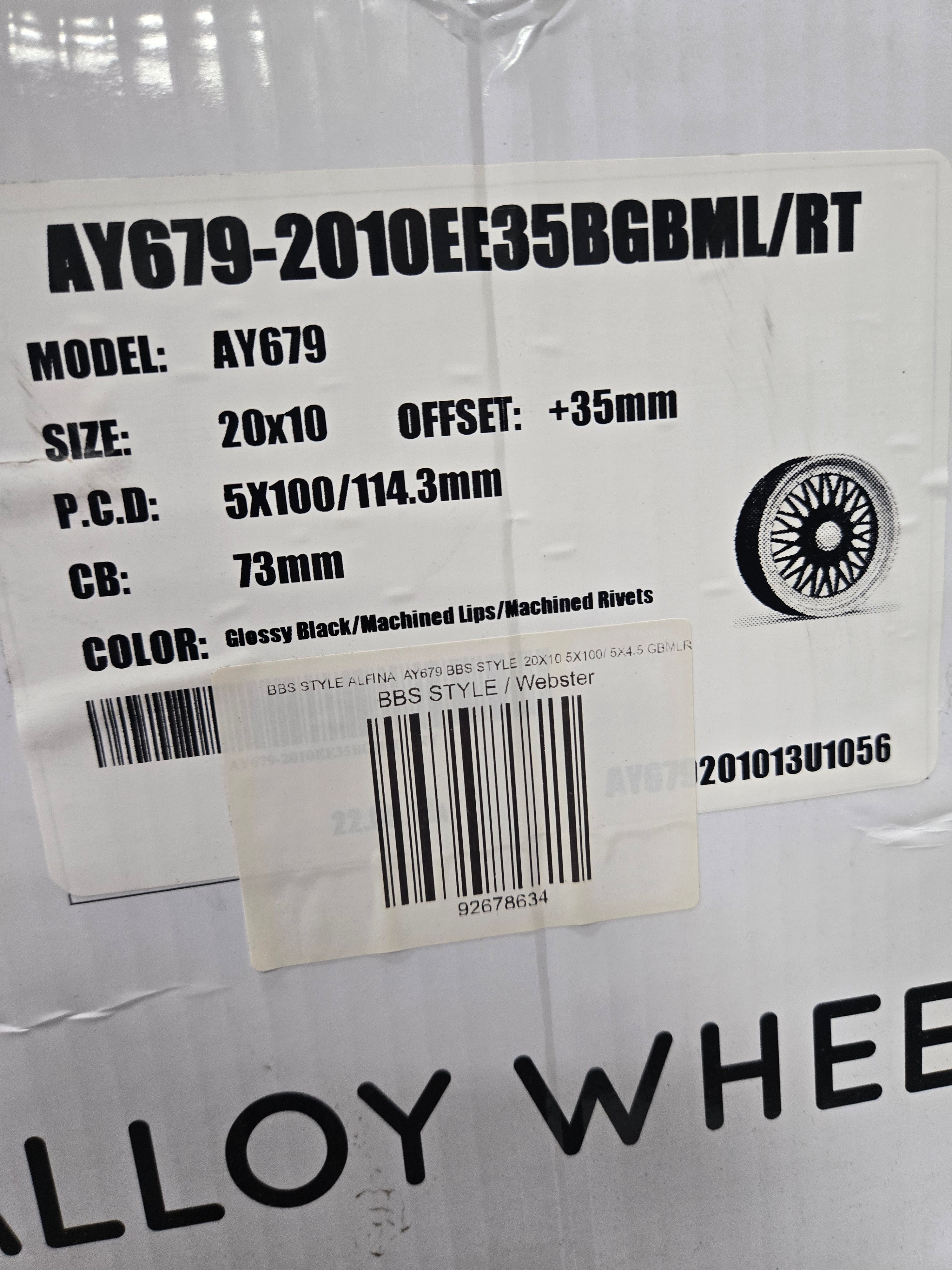 ALFINA AY679 20X10 5X100 5X114.3 BLACK MACHINED FACE CB73.1 ET35