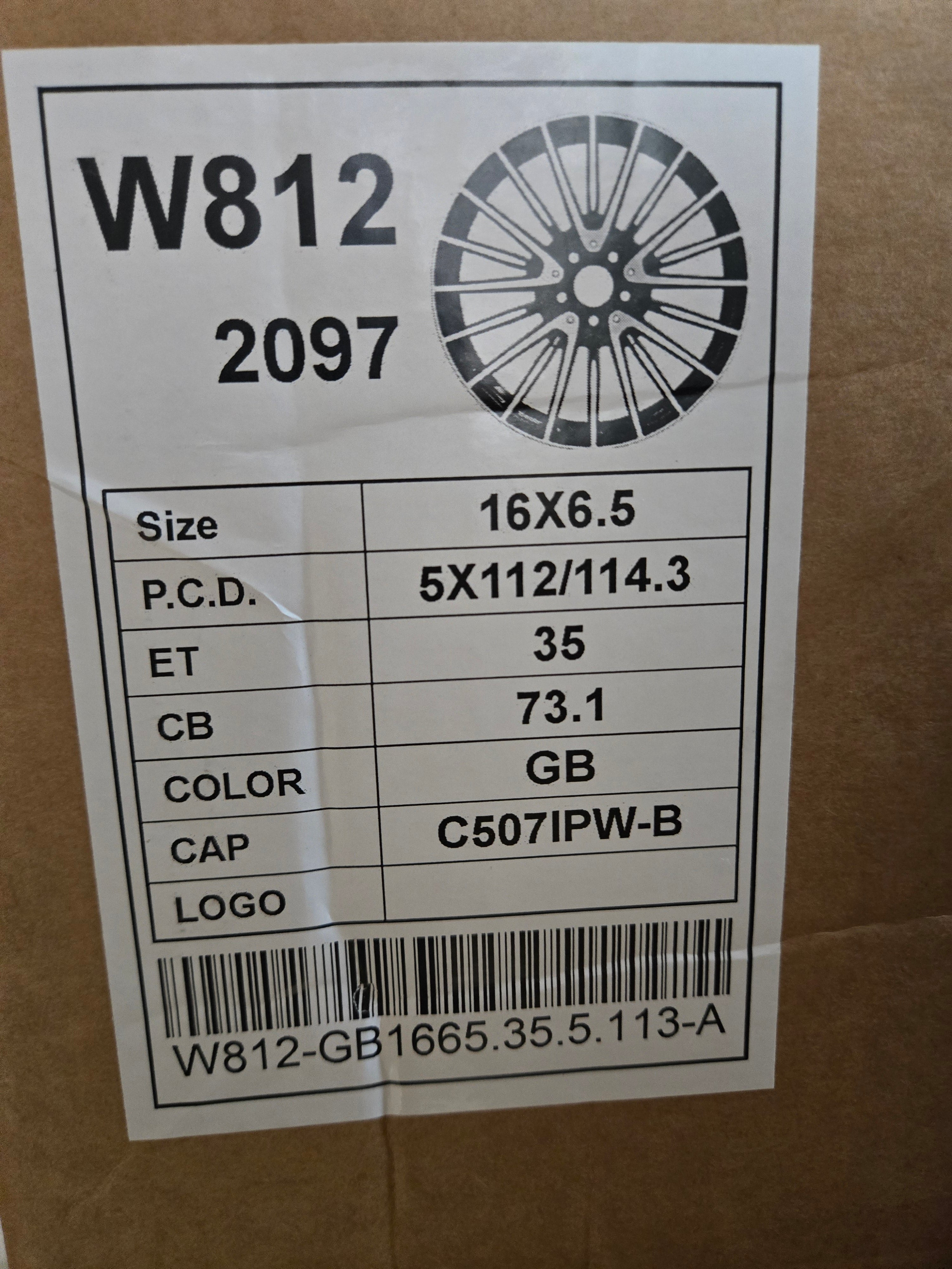 W812 16X6.5 5X112 5X114.3 GLOSS BLACK CB73.1 ET35