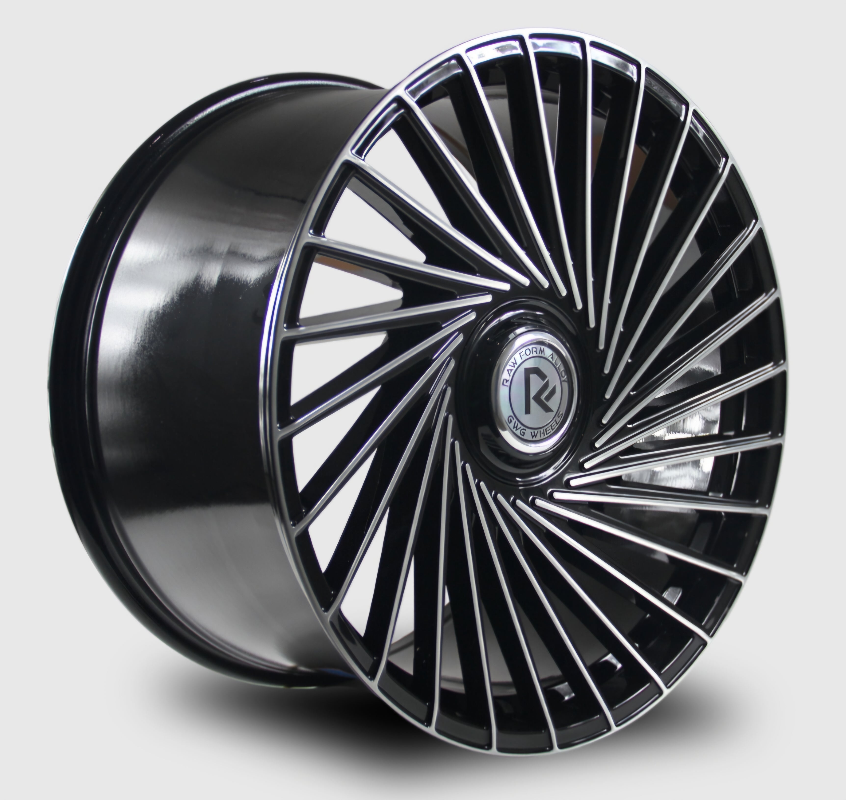 GWG RF2 20X10.5 5X114.3 GLOSS BLACK BRUSHED FACE CB74.1 ET40