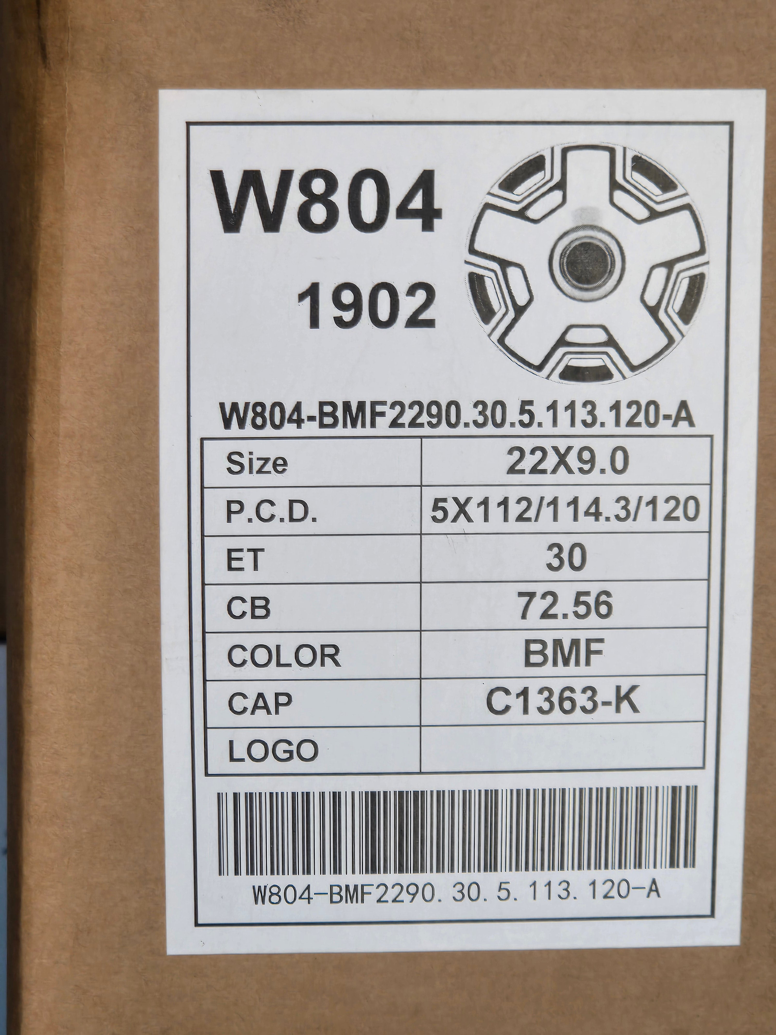 W804 22X9.0 5X112 5X114.3 5X120 BLACK MACHINED FACECB72.1 ET30