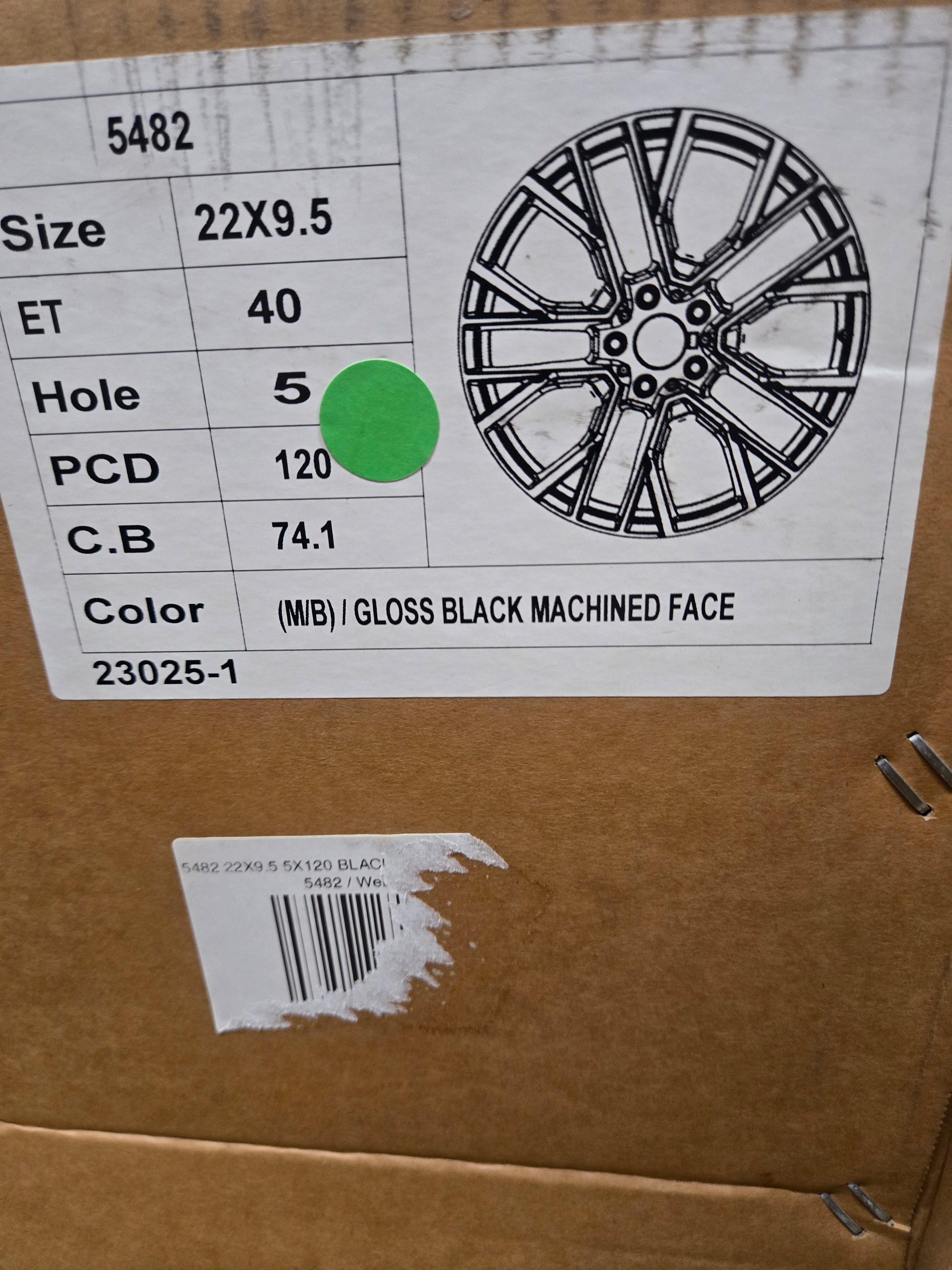 5482 RB91 22X9.5 5X120 BLACK MACHINED FACE CB74.1 ET40