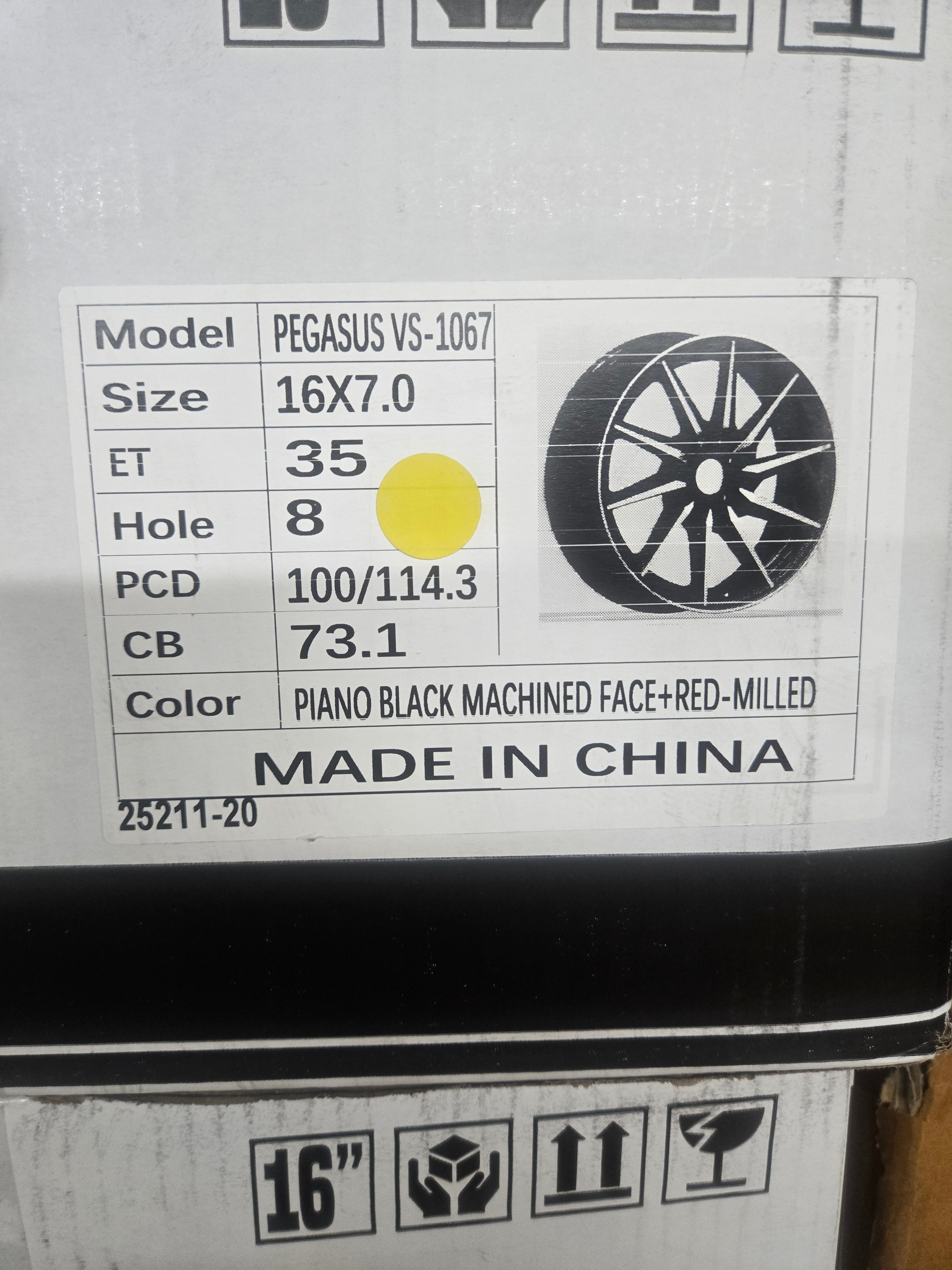 PEGASUS-1067 16x7.0 4x100 4x114.3 GLOSS BLACK MACHINED FACE RED MILLED CB73.1 ET35