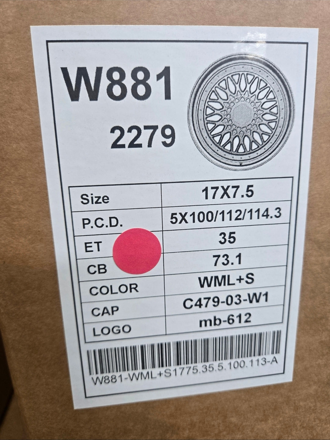 W881 17X7.5 5X112 5X114.3 5X100 WHITE CB73.1 ET35