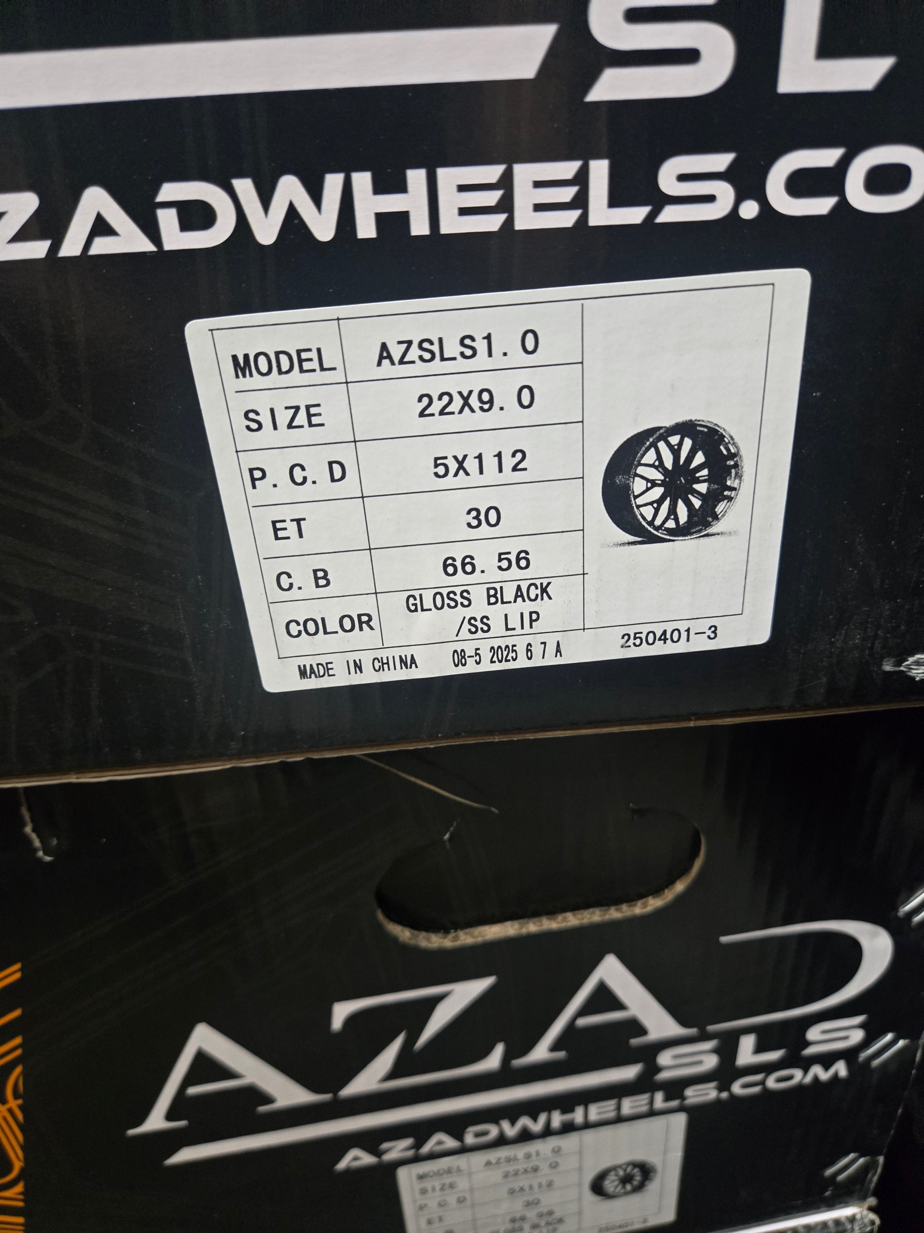 AZAD AZSLS1.0 22x9 5x112 GLOSS BLACK WITH CHROME LIP CB72.1 ET32