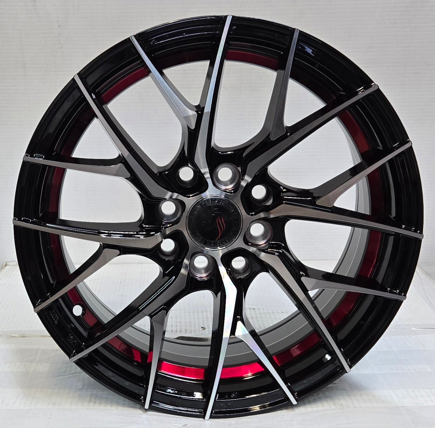PEGASUS D557 15X7 4X100 4X114.3 PIANO BLACK MACHINED FACE RED UNDER-CUT
