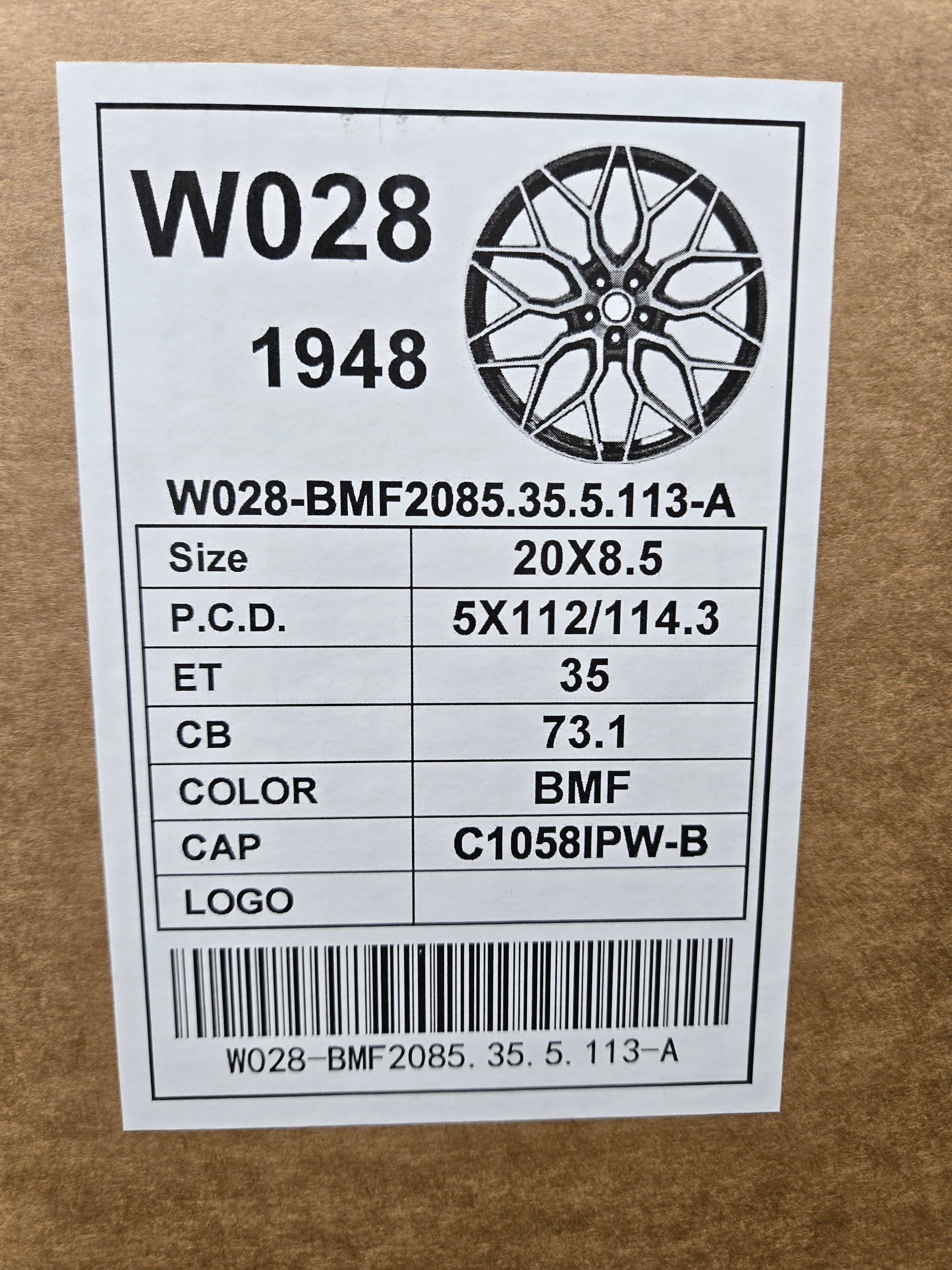 W028 20X8.5 5X112 5X114.3 PIANO BLACK MACHINED CB73.1 ET35
