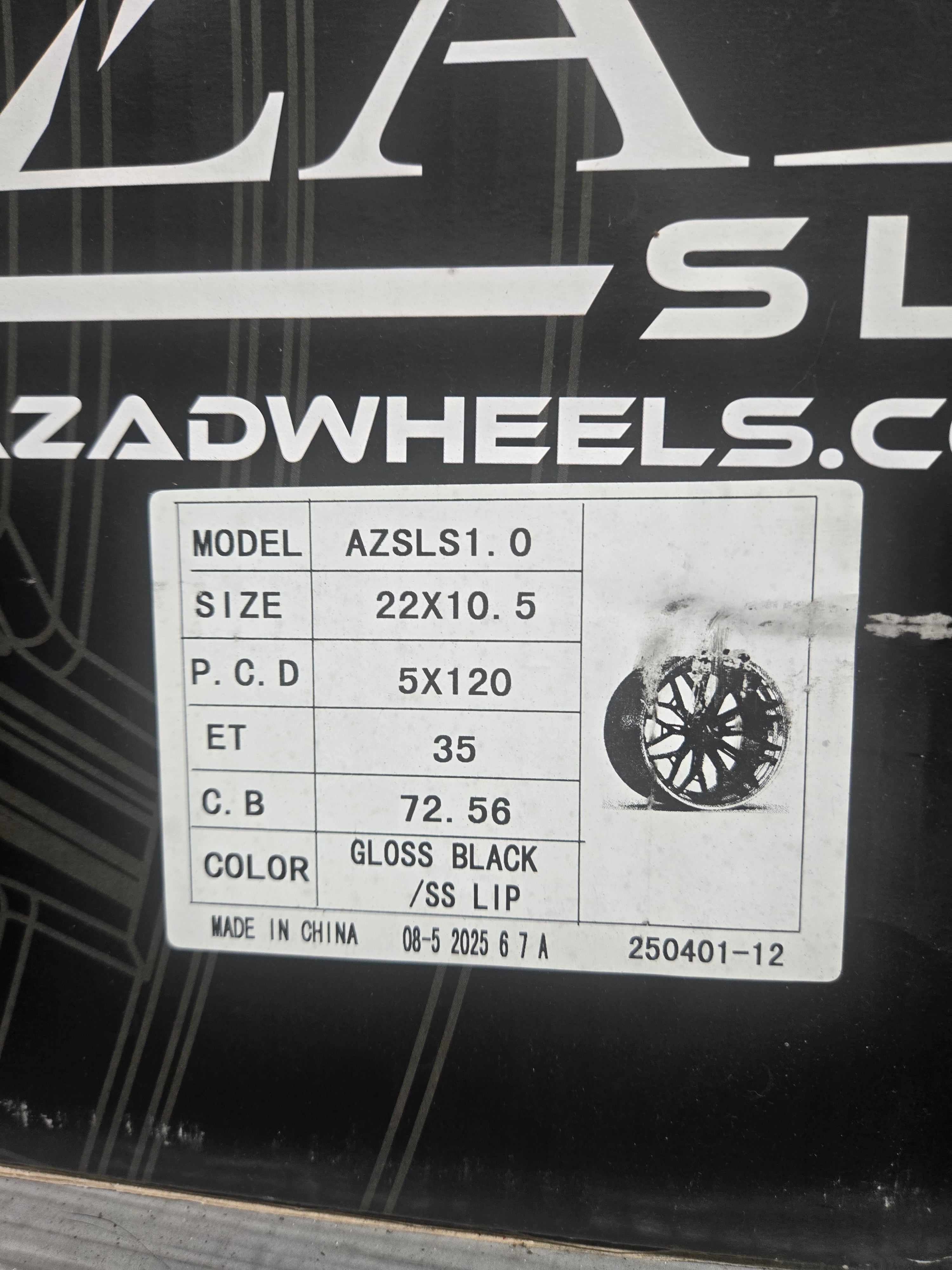 AZAD AZSL1.0 22X10.5 5X120 GLOSS BLACK CB72.1 ET35