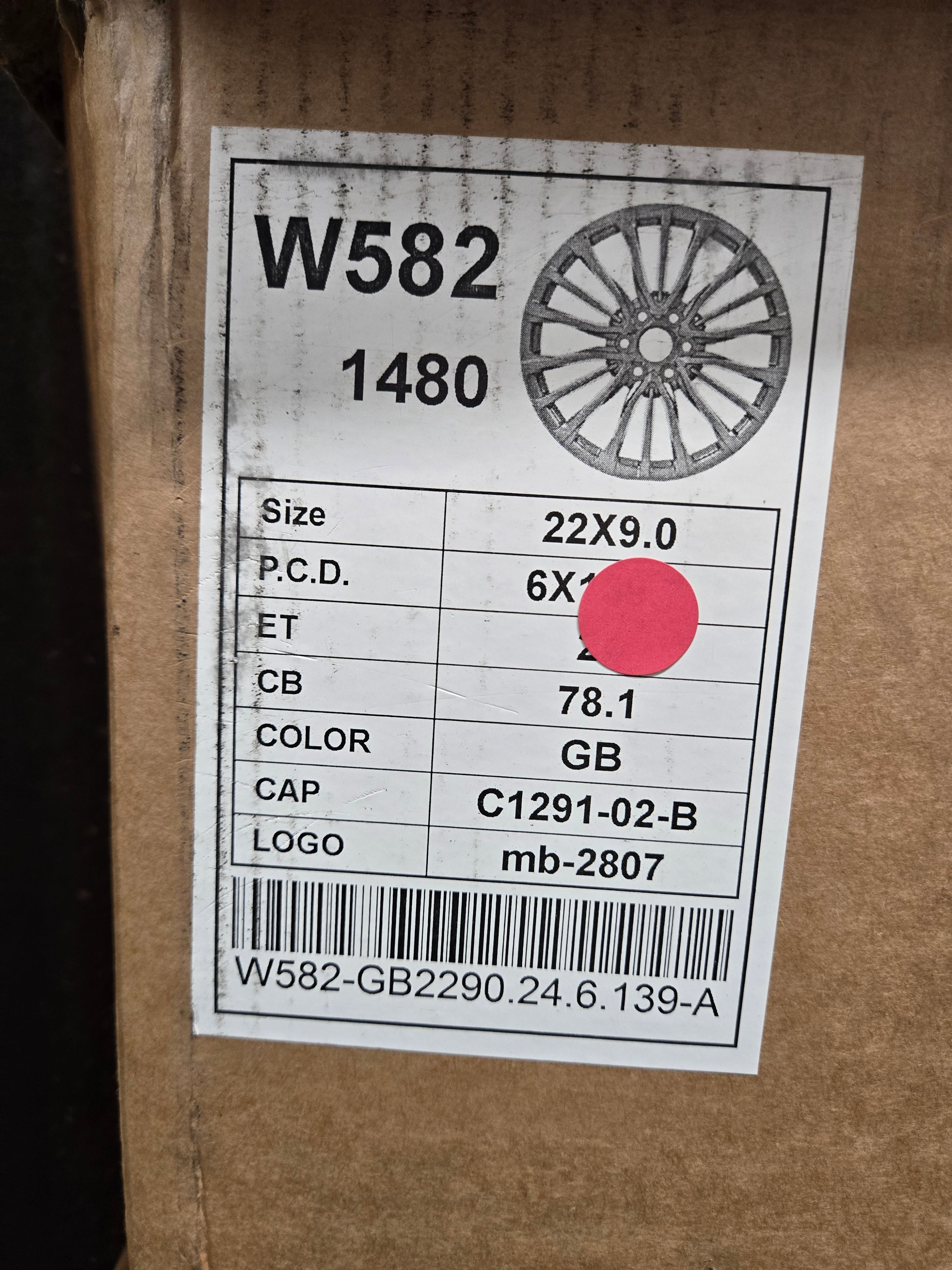 W582 22X9.0 6X132 GLOSS BLACK CB78.1 ET24
