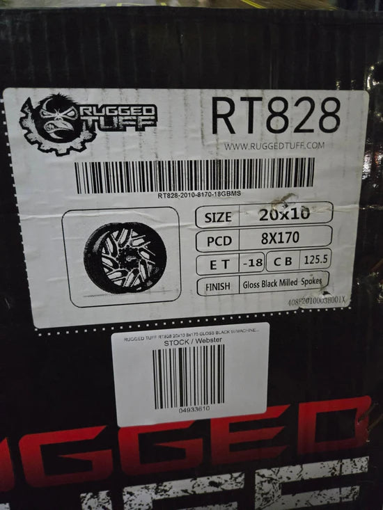 RUGGED TUFF RT828 20x10 8x170 GLOSS BLACK MACHINED MILLING WINDOW CB125.5 ET-18