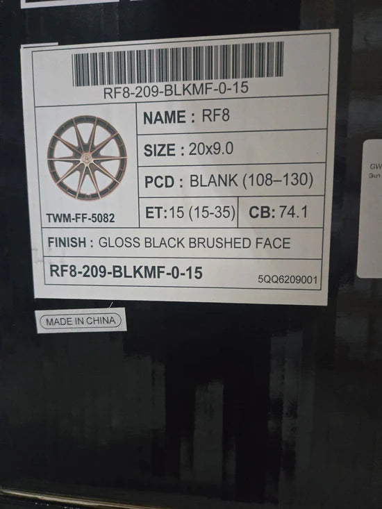 GWG RF8 20X9.0 BLANK GLOSS BLACK BRUSHED FACE