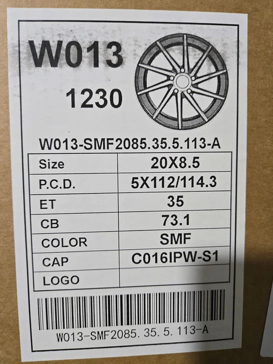 W013 20x8.5 5X112 5x114.3 SILVER MACHINE FACED CB73.1 ET35