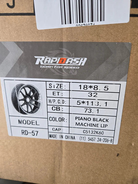 RAPIDASH X5457 18x8.5 5x112 / 5x114.3 GLOSS BLACK MACHINED LIP