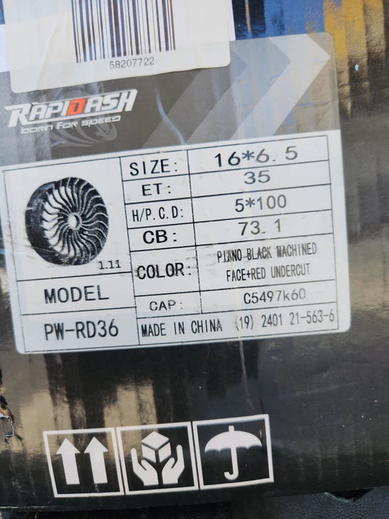 RAPIDASH PW-RD36 16x6.5 5x100 PIANO BLACK MF RED