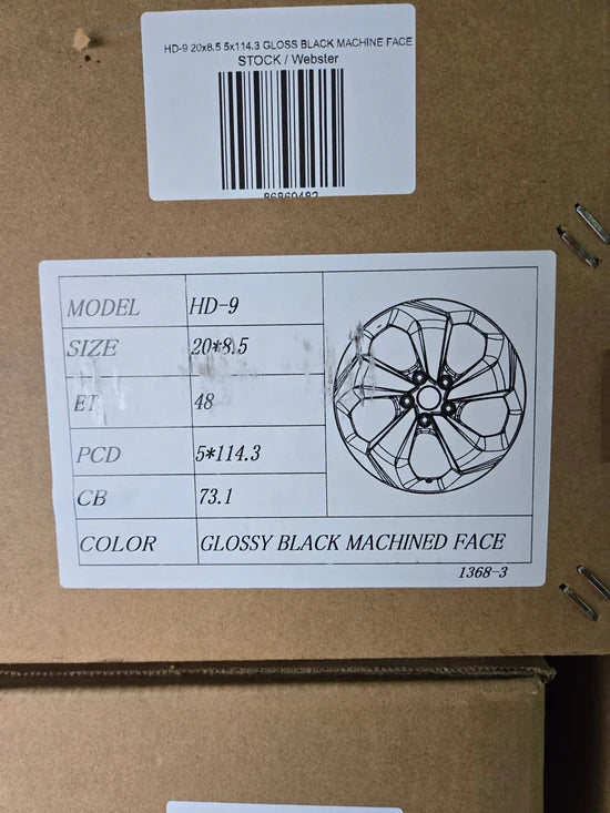 HD-9 20x8.5 5x114.3 GLOSS BLACK MACHINE FACE CB73.1 ET48