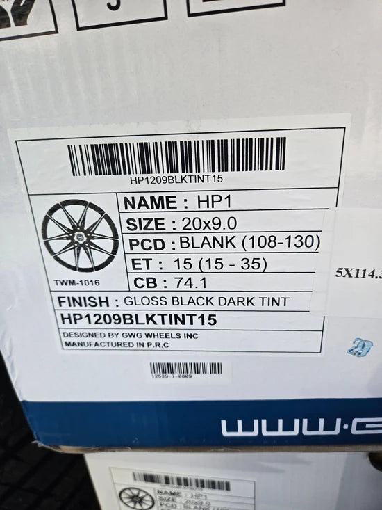 GWG HP1 20X9.0 5X114.3 GLOSS BLACK DARK TINT CB74.1 ET35