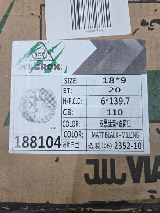 188104 18x9.0 6x139.7 MATT BLACK MILLING