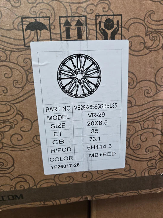 VELARO VR-29 20X8.5 5X114.3 GLOSS BLACK MILLED SPOKES RED