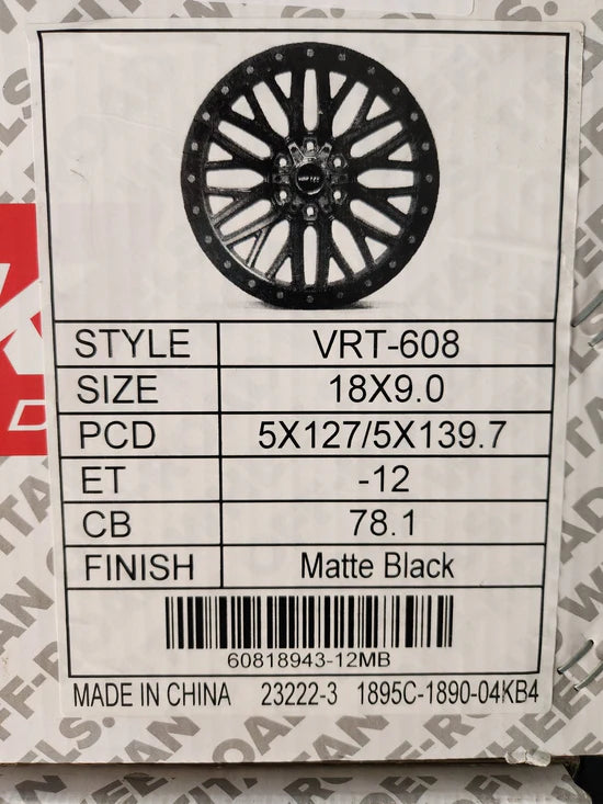 VORTEK VRT-608 18X9 5X127 5X139.7 MATTE BLACK
